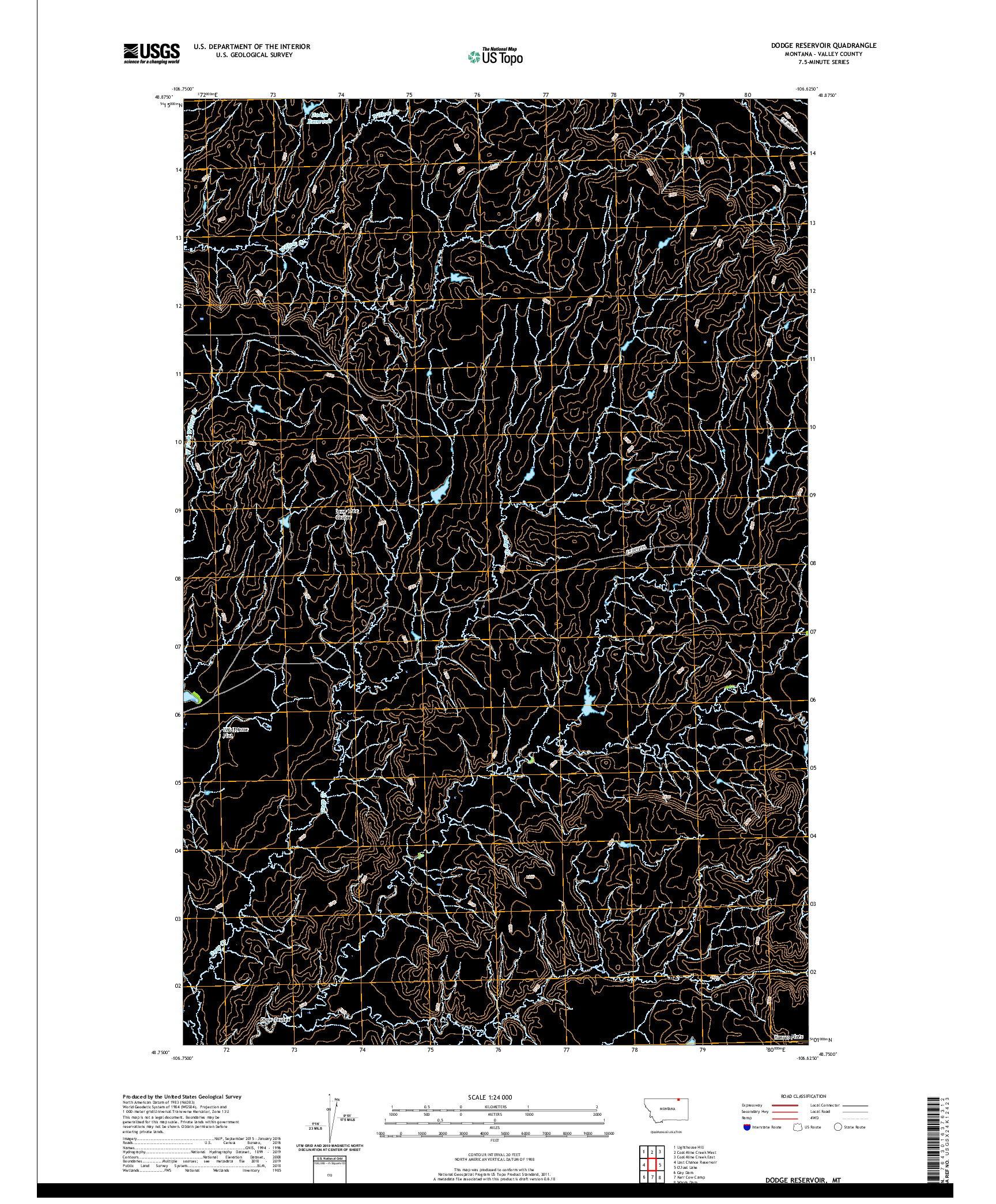 USGS US TOPO 7.5-MINUTE MAP FOR DODGE RESERVOIR, MT 2020