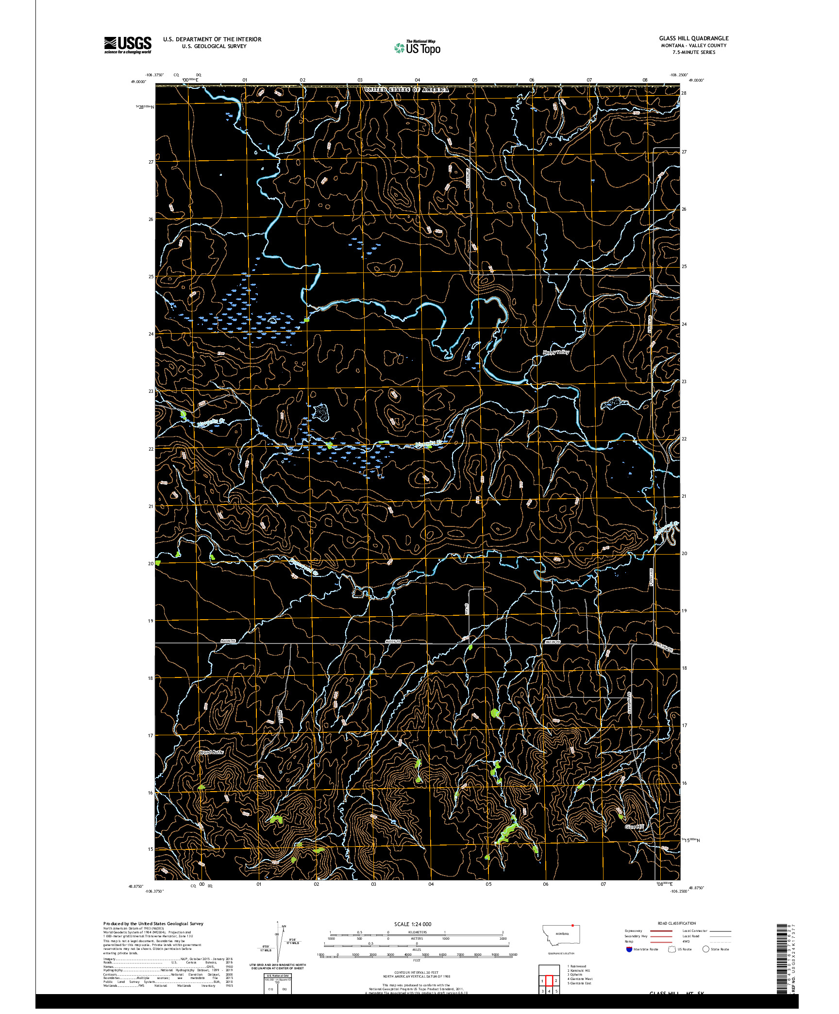 USGS US TOPO 7.5-MINUTE MAP FOR GLASS HILL, MT,SK 2020