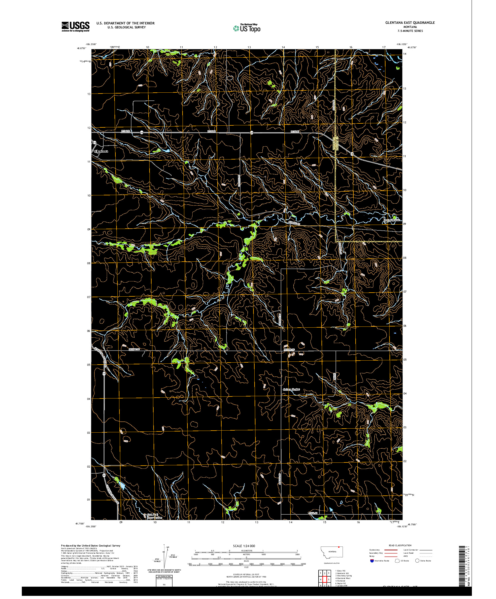 USGS US TOPO 7.5-MINUTE MAP FOR GLENTANA EAST, MT 2020