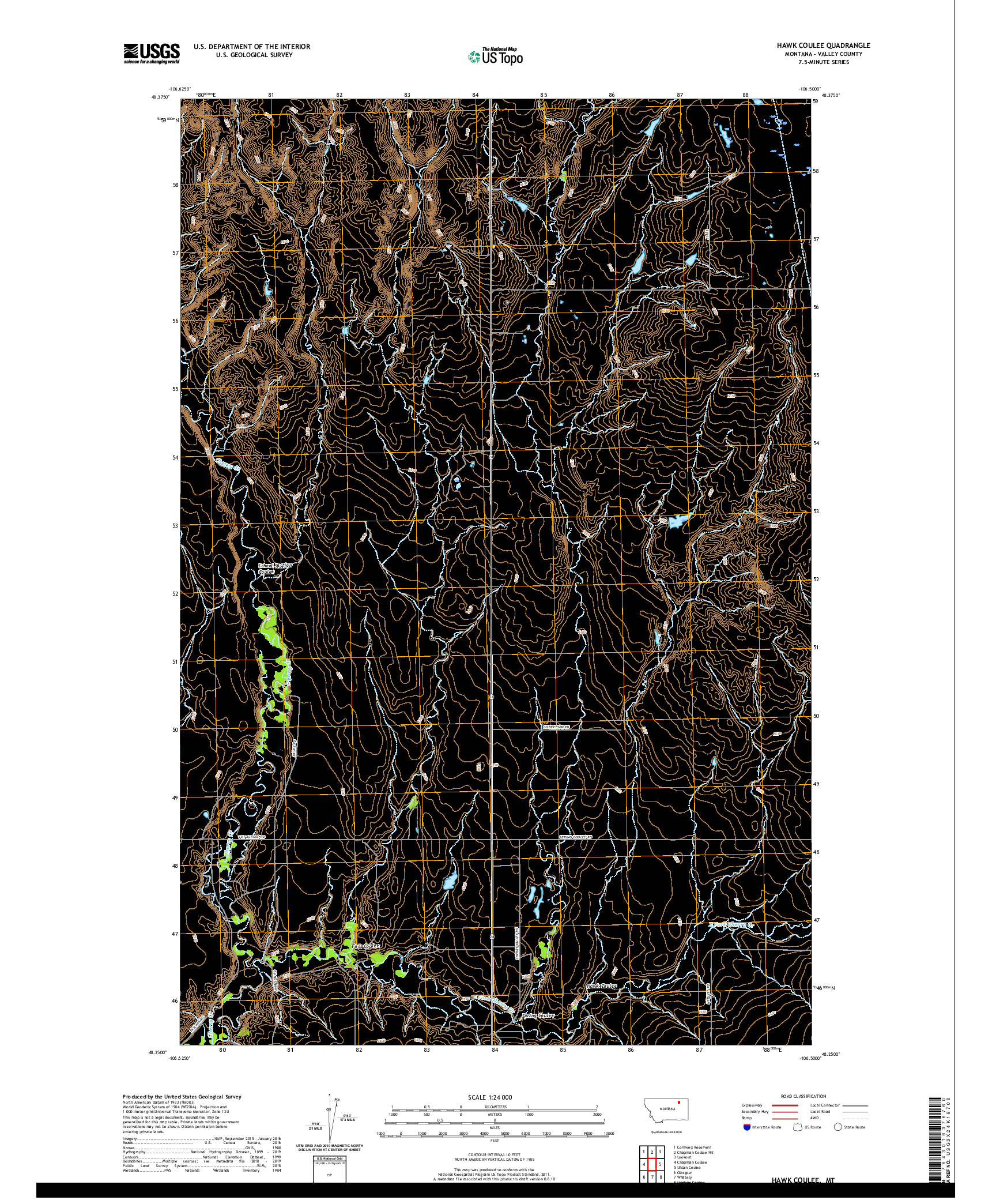 USGS US TOPO 7.5-MINUTE MAP FOR HAWK COULEE, MT 2020