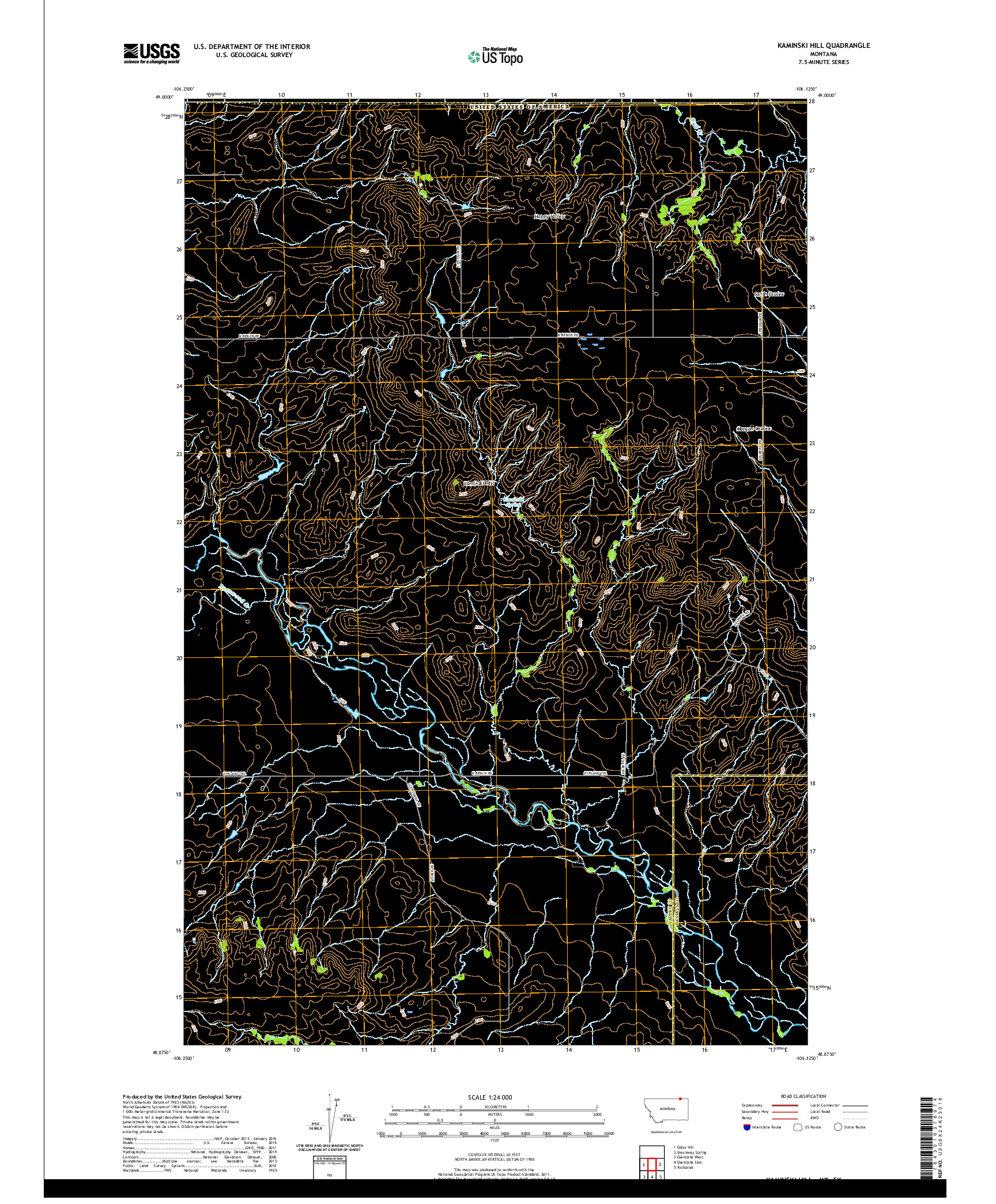 USGS US TOPO 7.5-MINUTE MAP FOR KAMINSKI HILL, MT,SK 2020