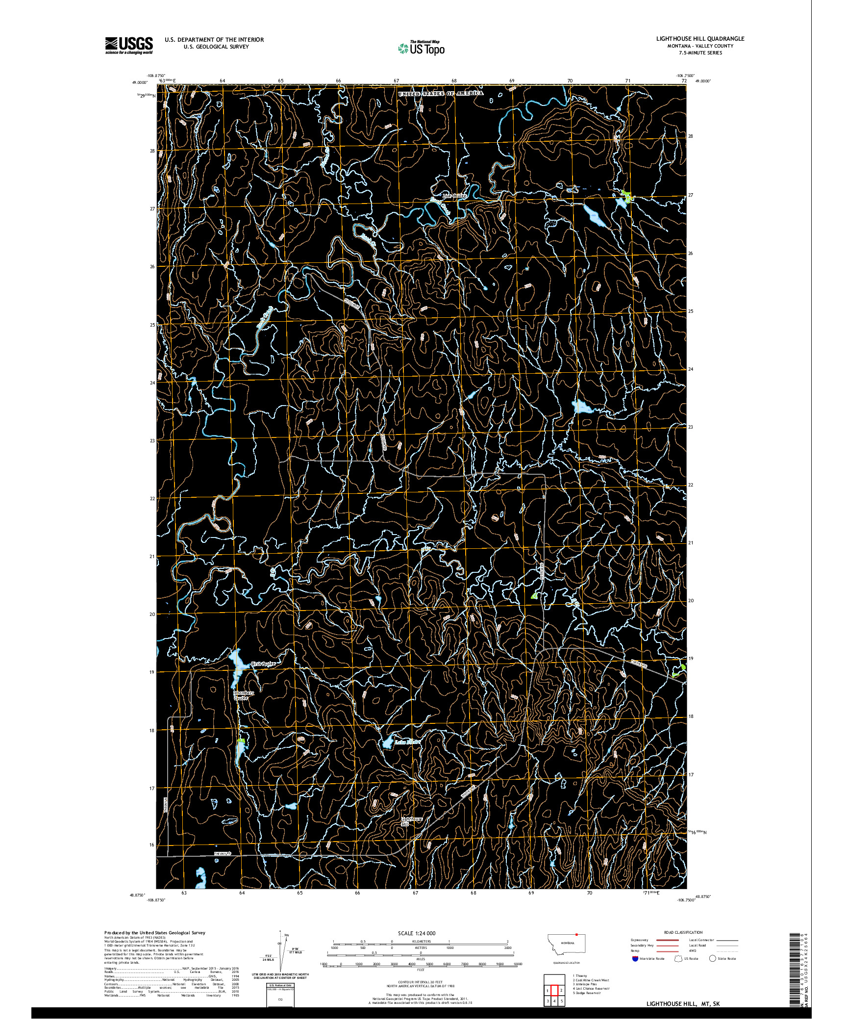 USGS US TOPO 7.5-MINUTE MAP FOR LIGHTHOUSE HILL, MT,SK 2020