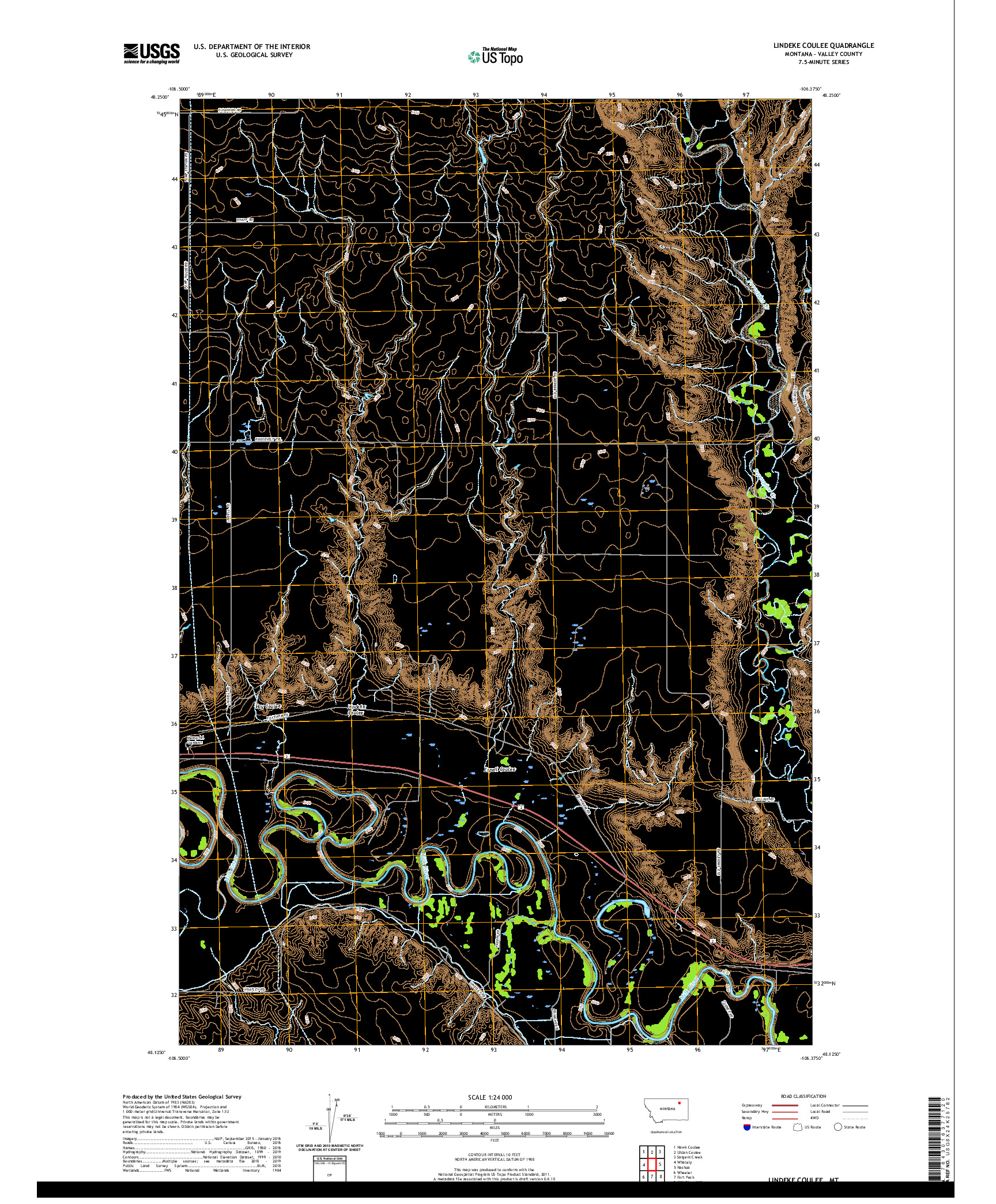 USGS US TOPO 7.5-MINUTE MAP FOR LINDEKE COULEE, MT 2020