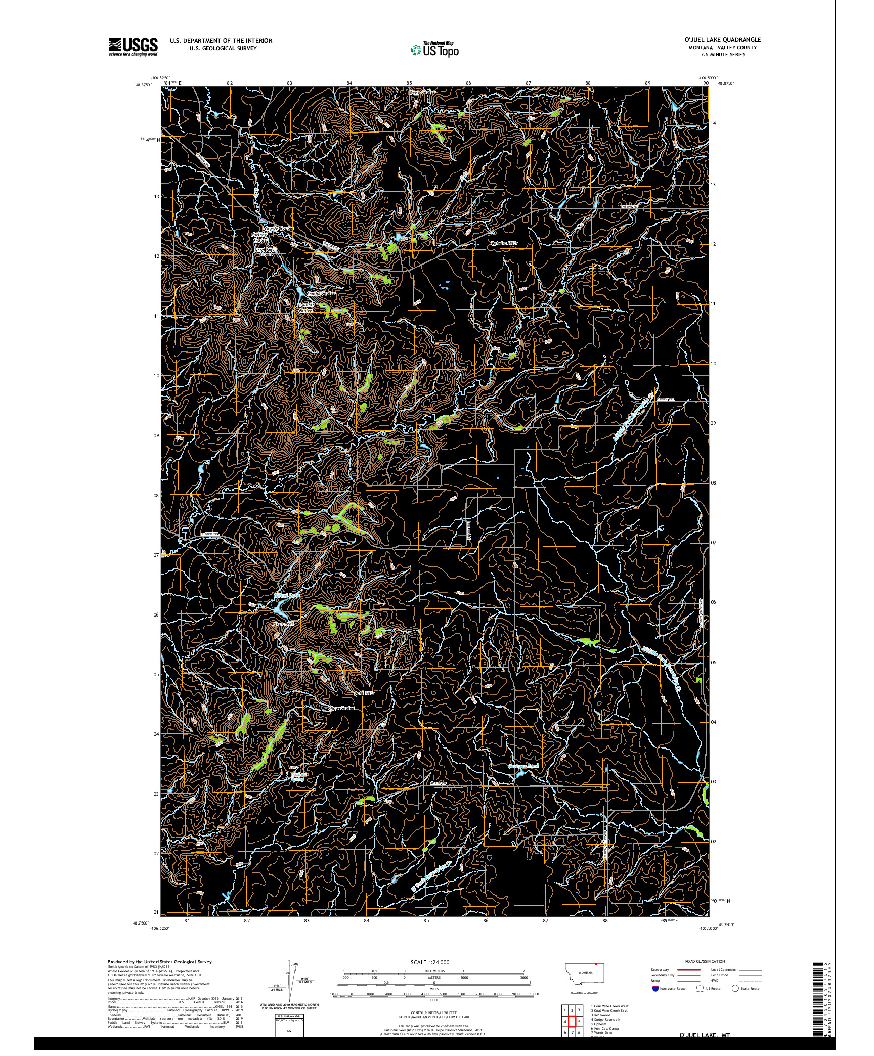 USGS US TOPO 7.5-MINUTE MAP FOR O'JUEL LAKE, MT 2020