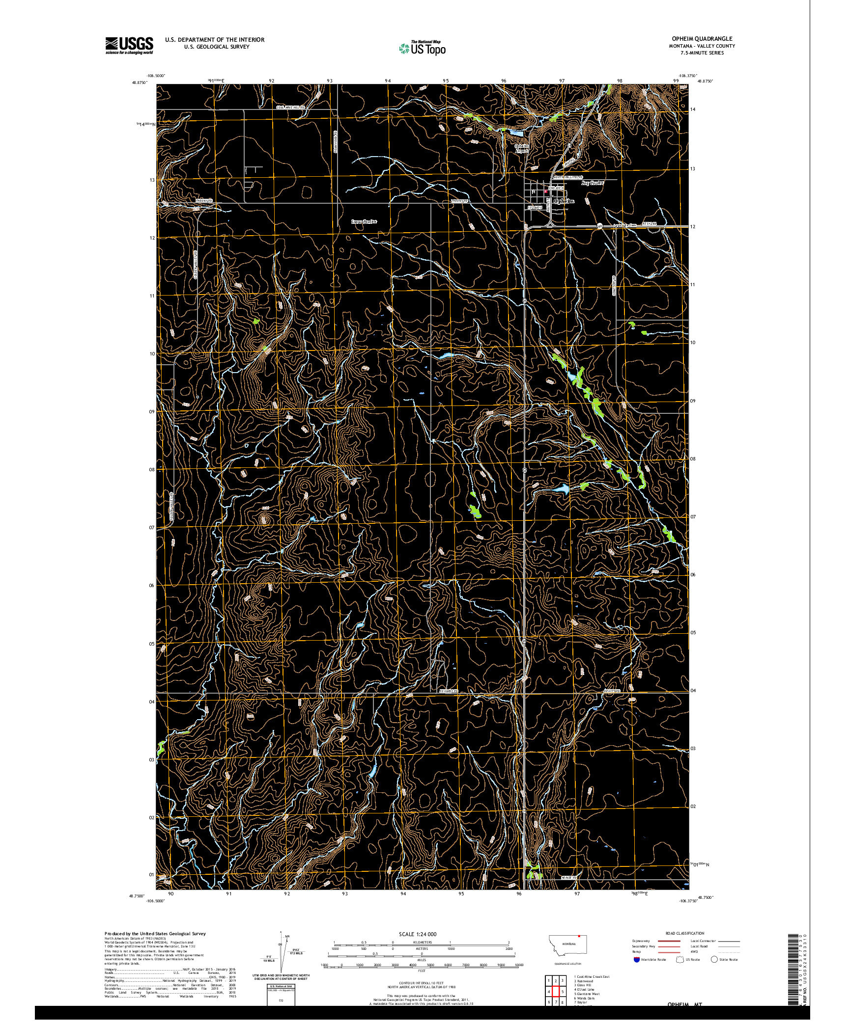 USGS US TOPO 7.5-MINUTE MAP FOR OPHEIM, MT 2020