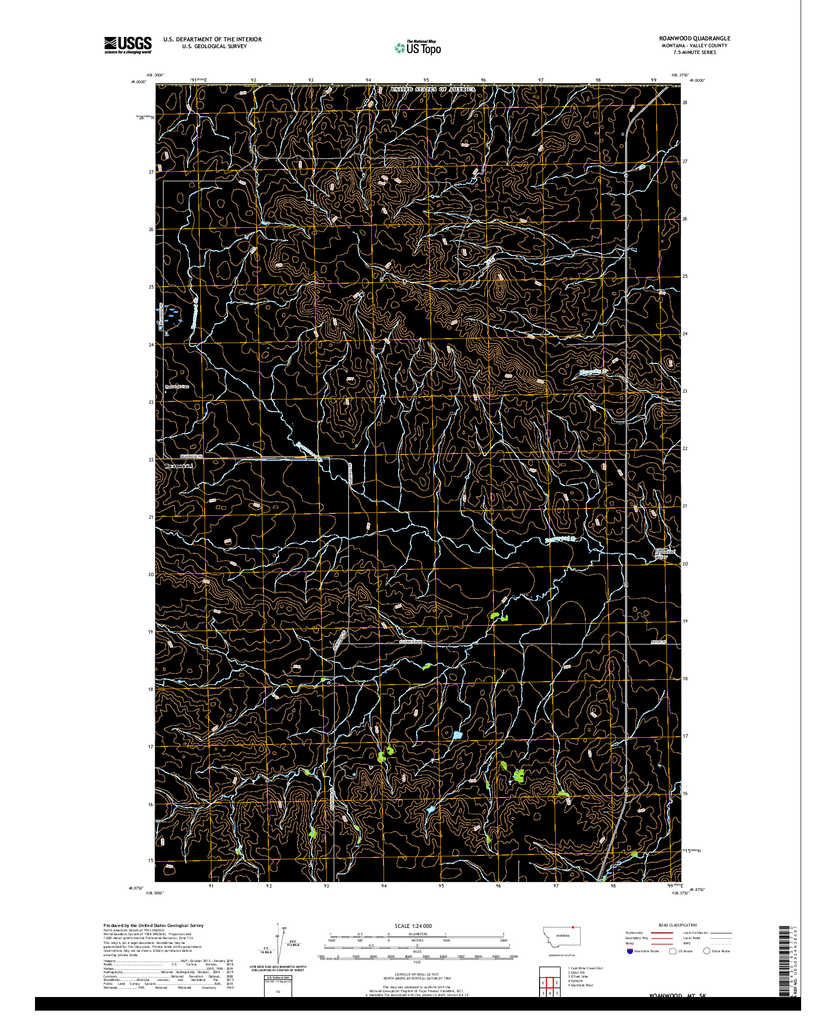 USGS US TOPO 7.5-MINUTE MAP FOR ROANWOOD, MT,SK 2020