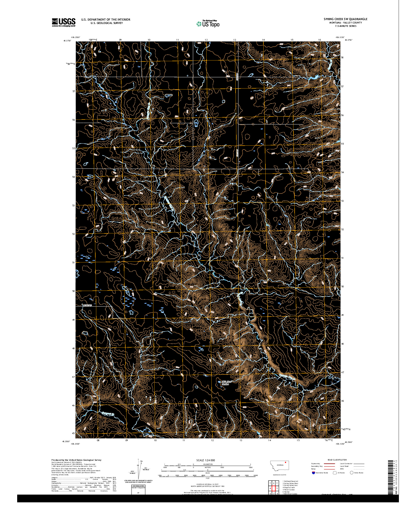 USGS US TOPO 7.5-MINUTE MAP FOR SPRING CREEK SW, MT 2020