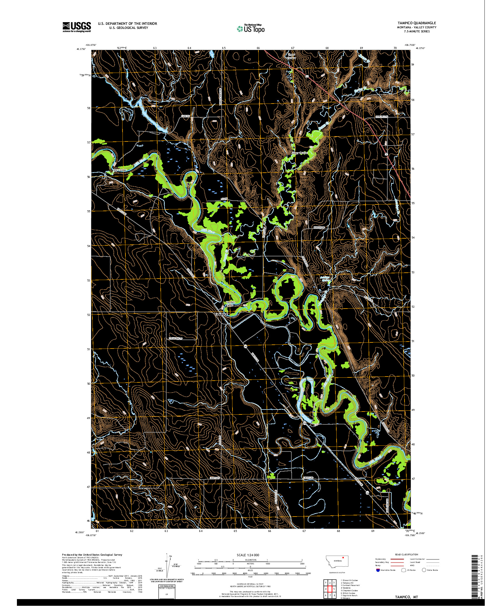 USGS US TOPO 7.5-MINUTE MAP FOR TAMPICO, MT 2020