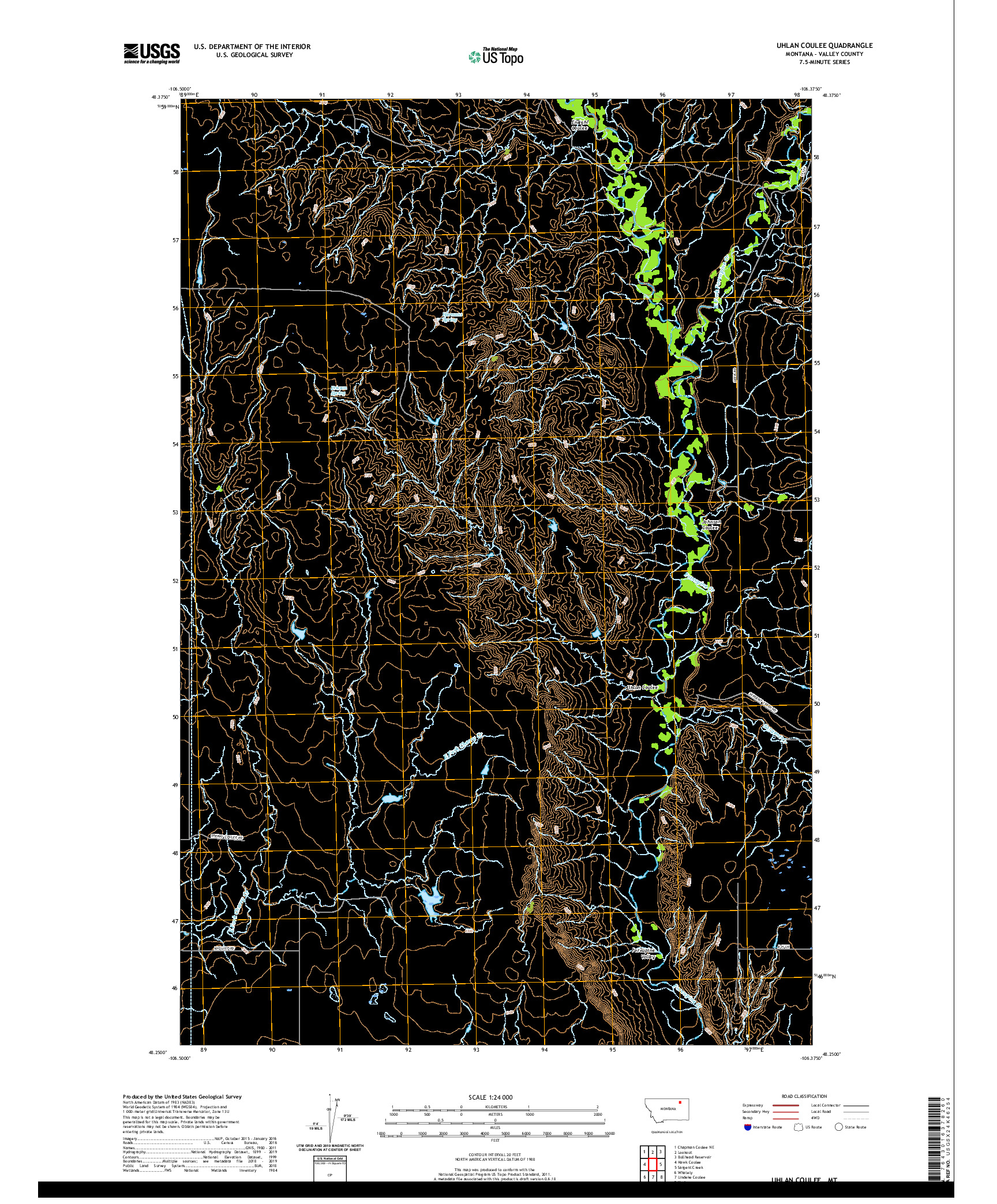 USGS US TOPO 7.5-MINUTE MAP FOR UHLAN COULEE, MT 2020