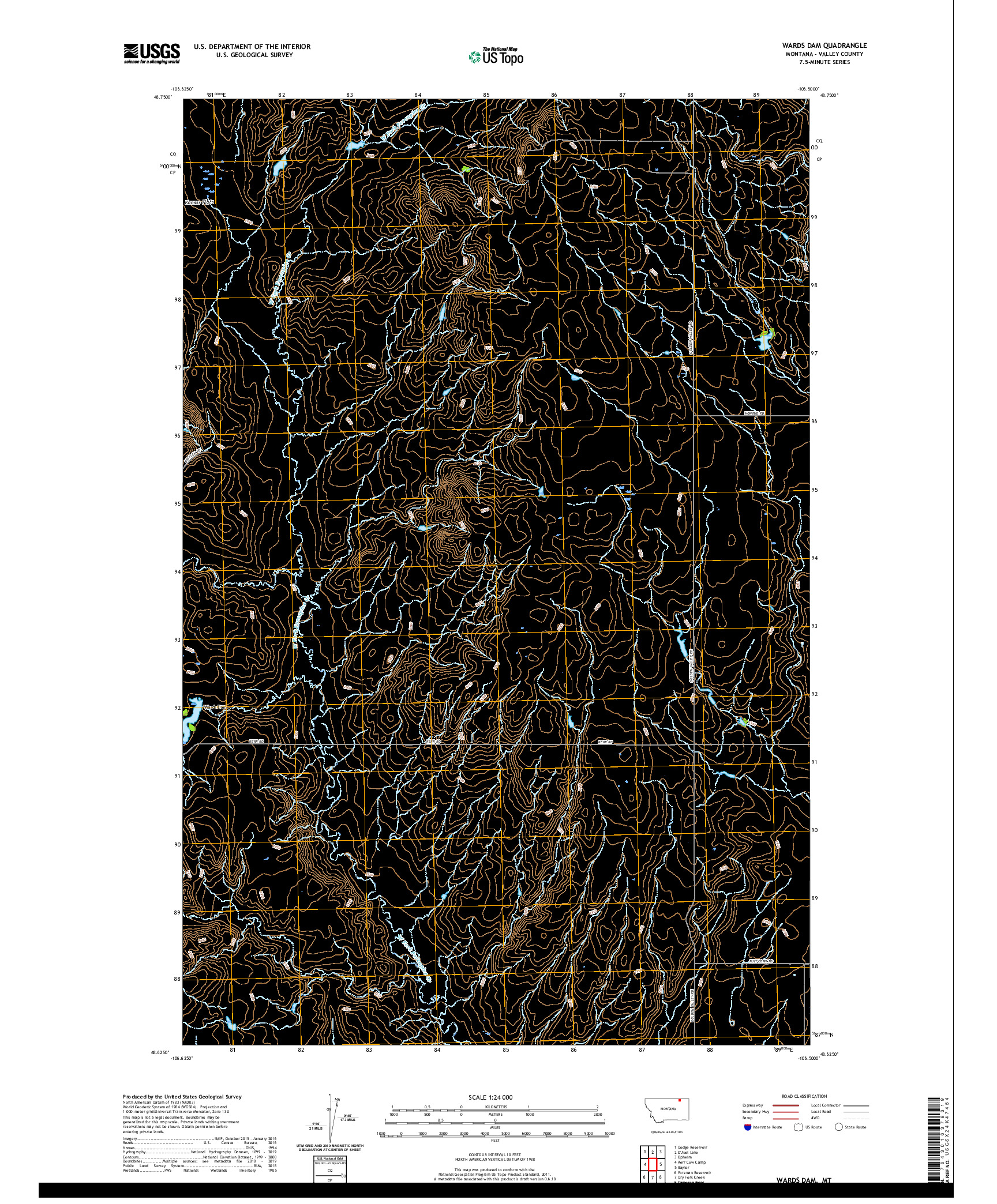 USGS US TOPO 7.5-MINUTE MAP FOR WARDS DAM, MT 2020