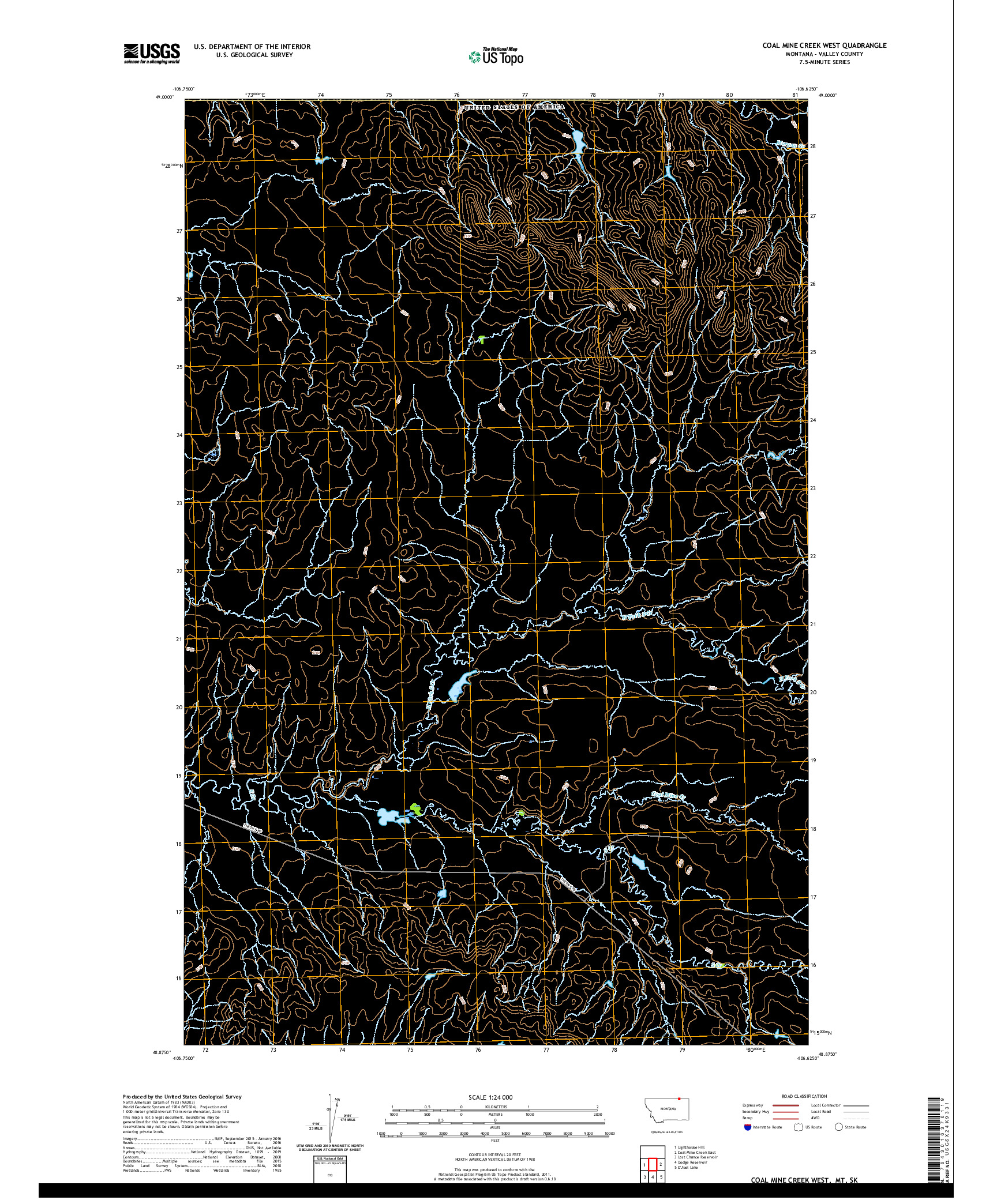 USGS US TOPO 7.5-MINUTE MAP FOR COAL MINE CREEK WEST, MT,SK 2020