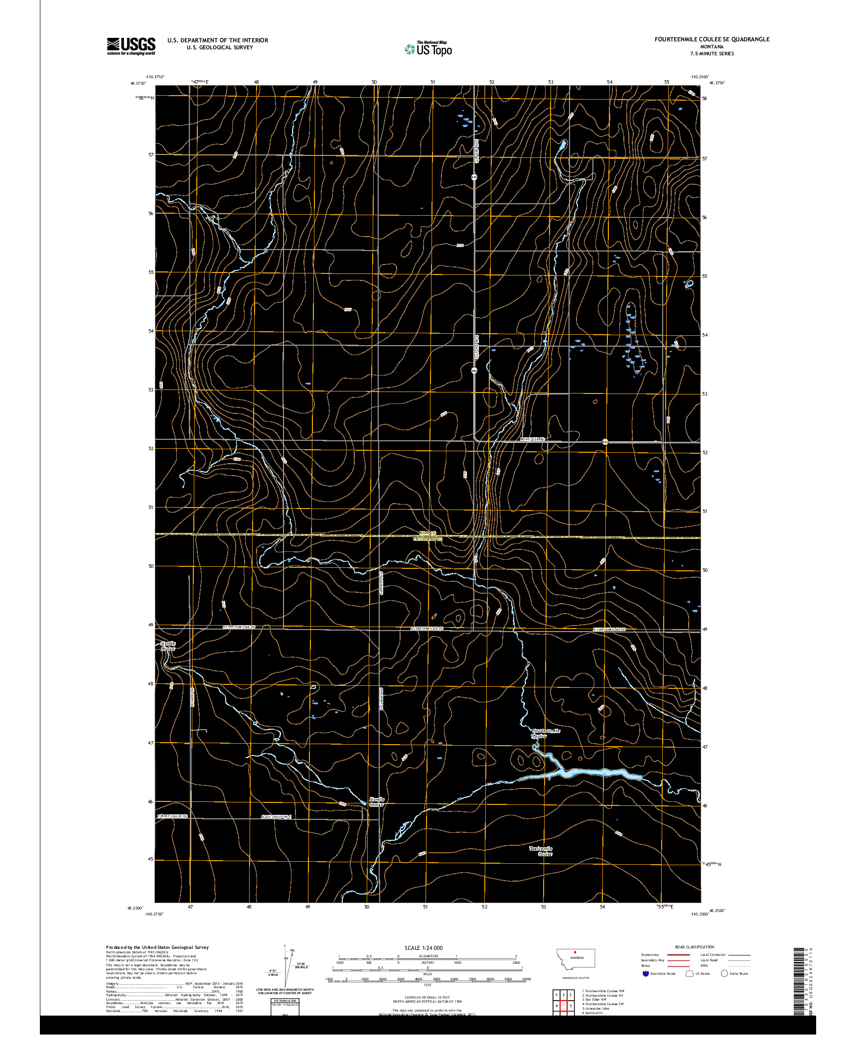 USGS US TOPO 7.5-MINUTE MAP FOR FOURTEENMILE COULEE SE, MT 2020