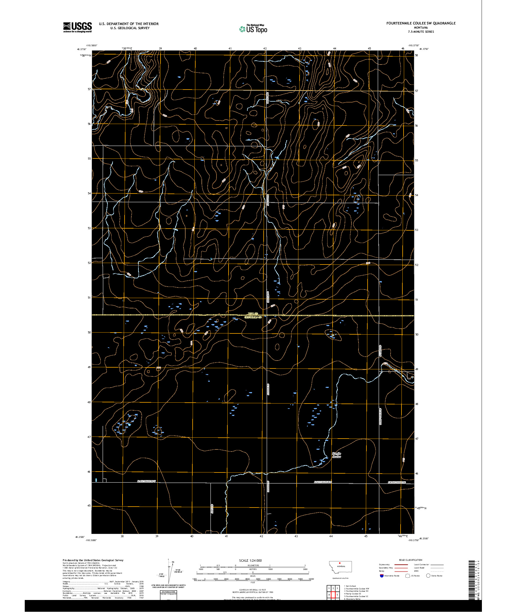 USGS US TOPO 7.5-MINUTE MAP FOR FOURTEENMILE COULEE SW, MT 2020