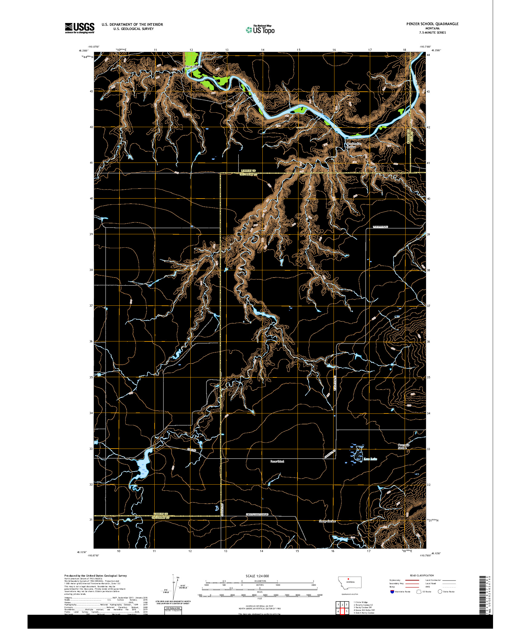 USGS US TOPO 7.5-MINUTE MAP FOR PENZER SCHOOL, MT 2020