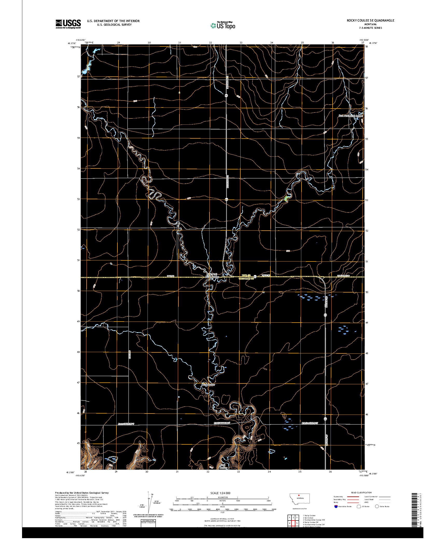 USGS US TOPO 7.5-MINUTE MAP FOR ROCKY COULEE SE, MT 2020