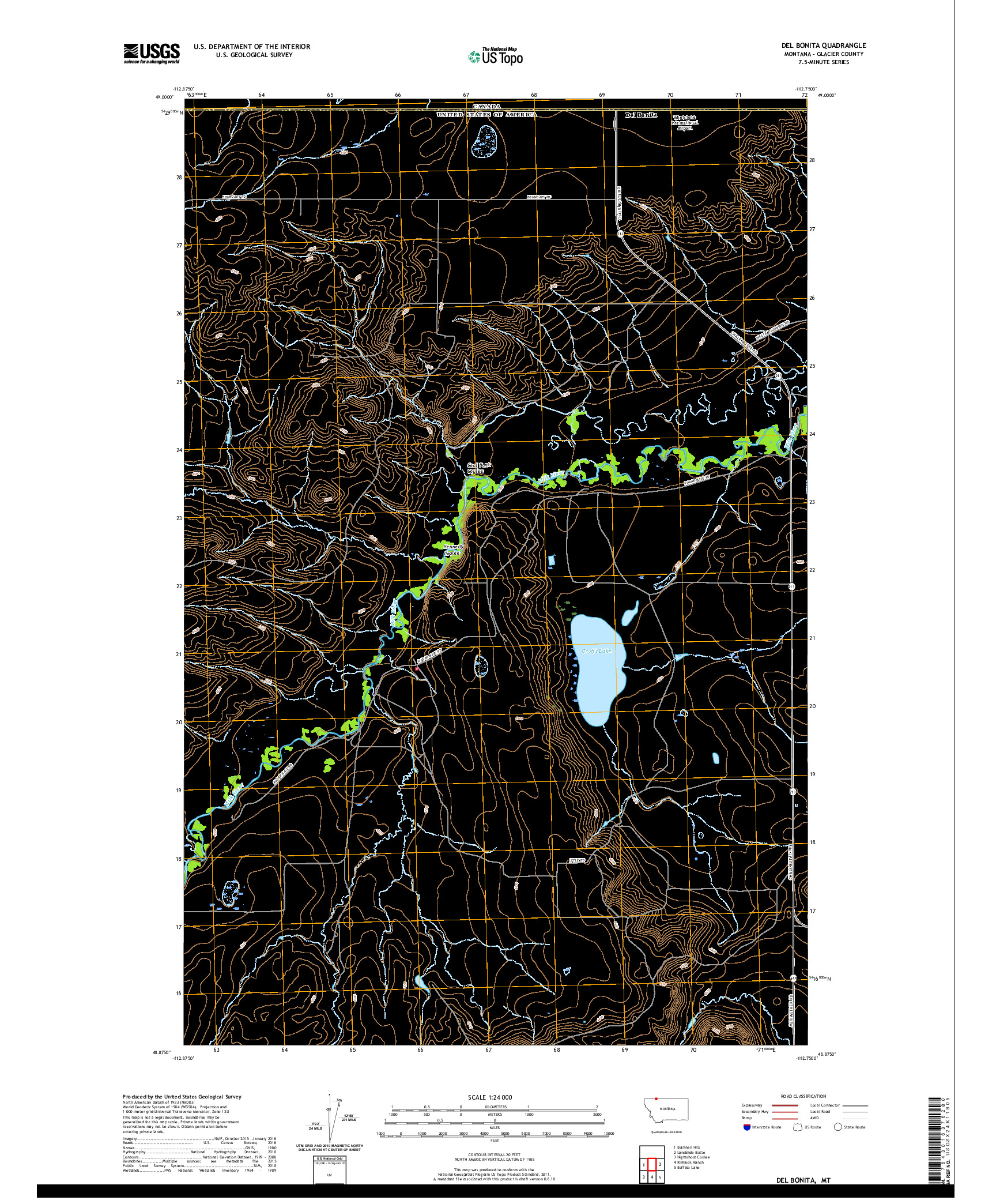 USGS US TOPO 7.5-MINUTE MAP FOR DEL BONITA, MT 2020