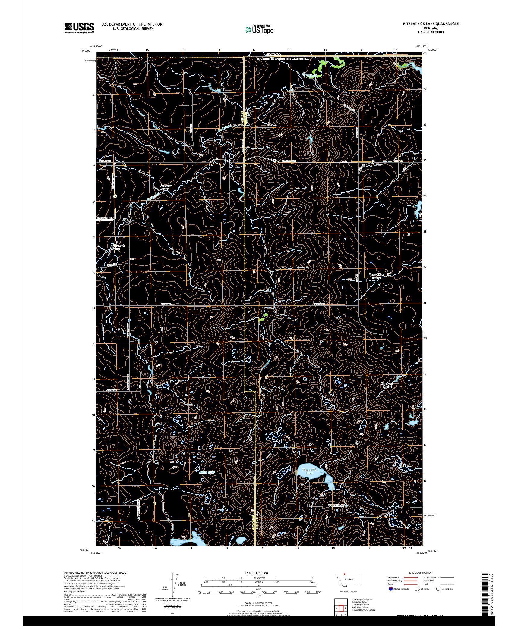 USGS US TOPO 7.5-MINUTE MAP FOR FITZPATRICK LAKE, MT,AB 2020