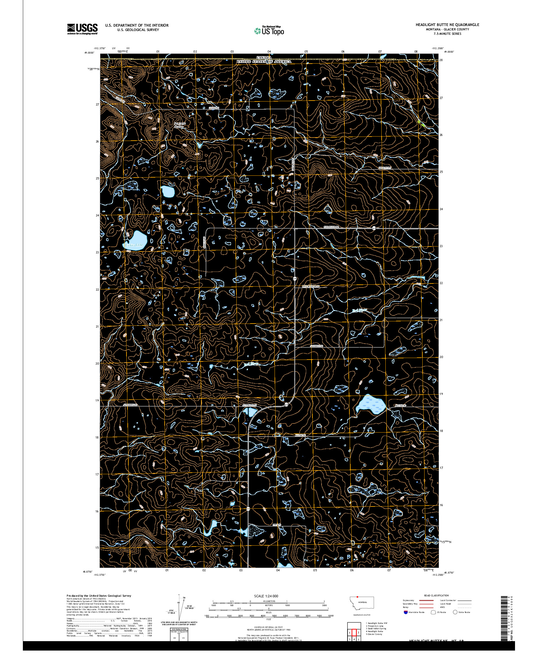 USGS US TOPO 7.5-MINUTE MAP FOR HEADLIGHT BUTTE NE, MT,AB 2020