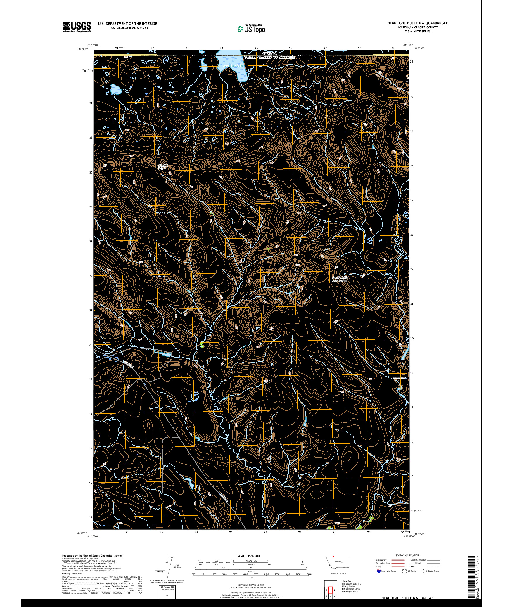 USGS US TOPO 7.5-MINUTE MAP FOR HEADLIGHT BUTTE NW, MT,AB 2020