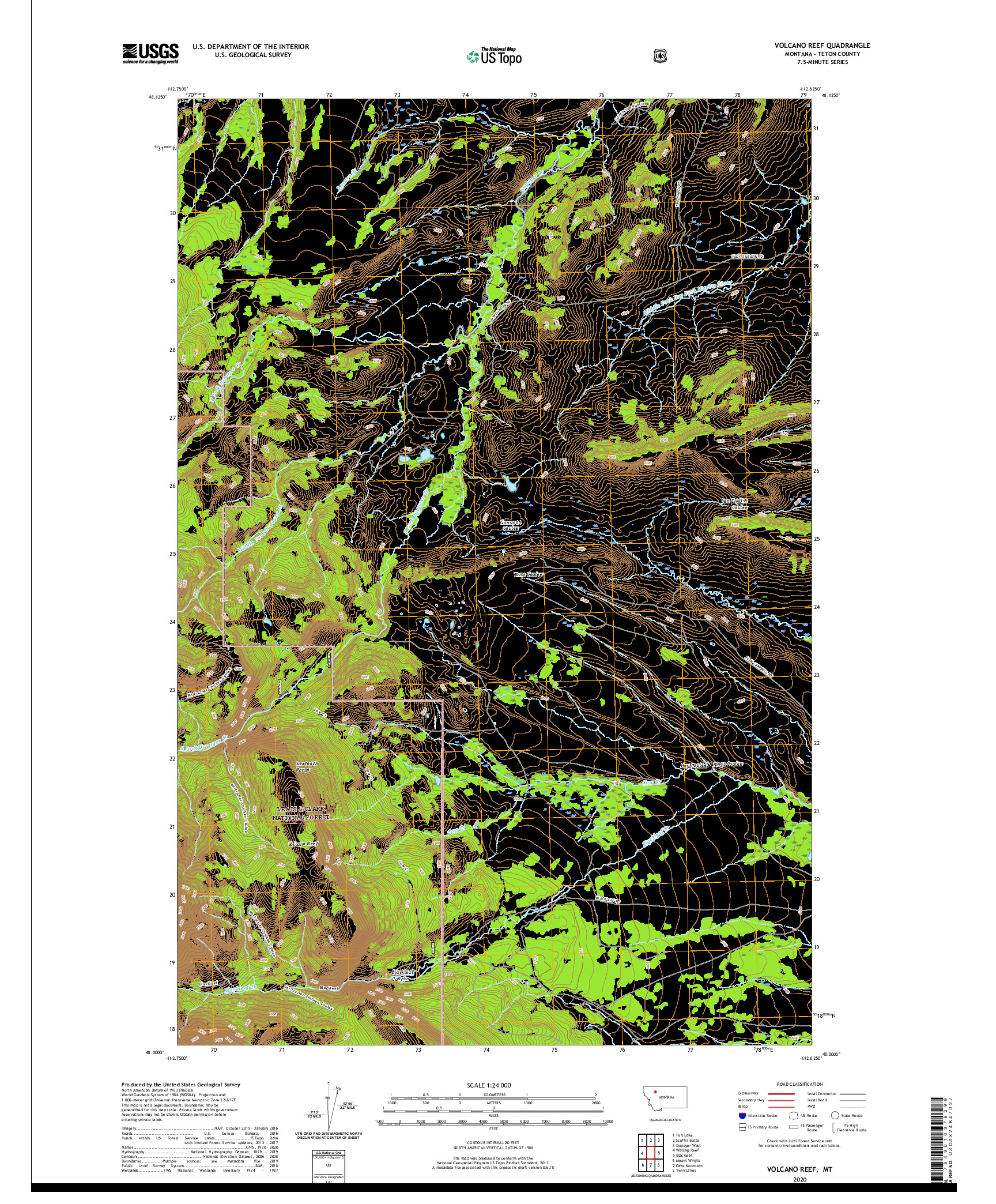 USGS US TOPO 7.5-MINUTE MAP FOR VOLCANO REEF, MT 2020