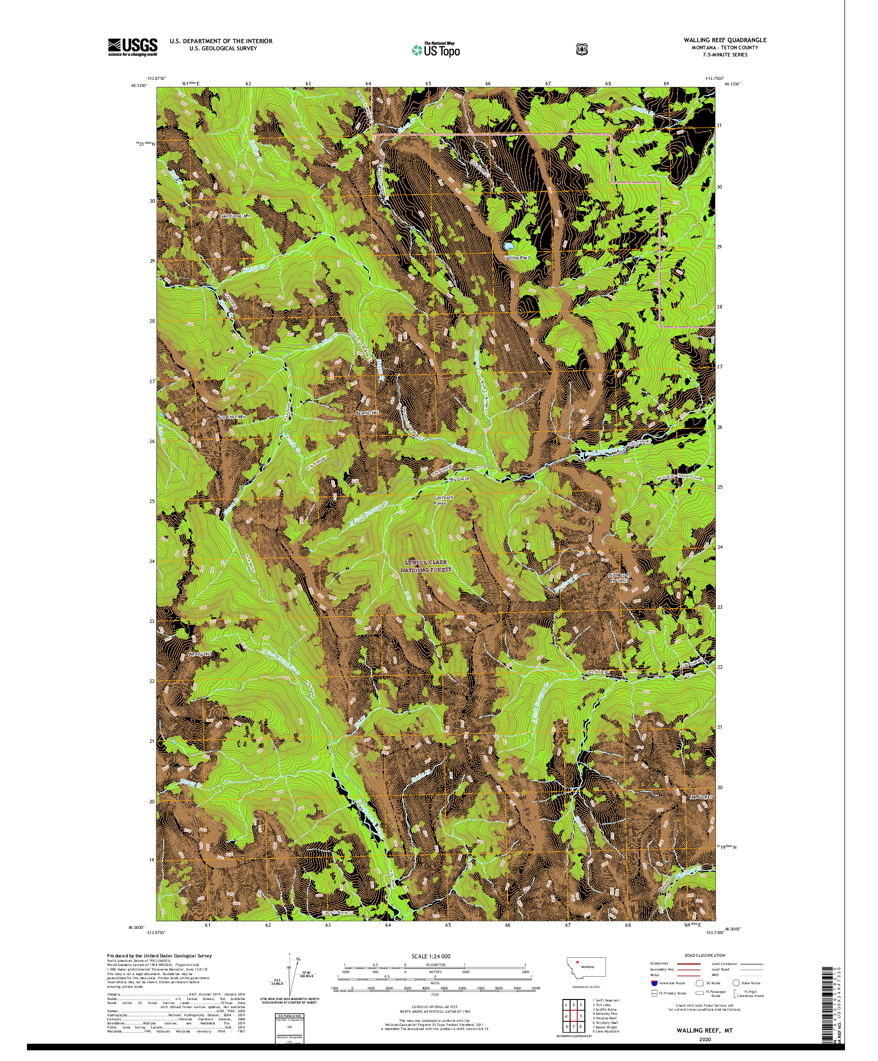 USGS US TOPO 7.5-MINUTE MAP FOR WALLING REEF, MT 2020