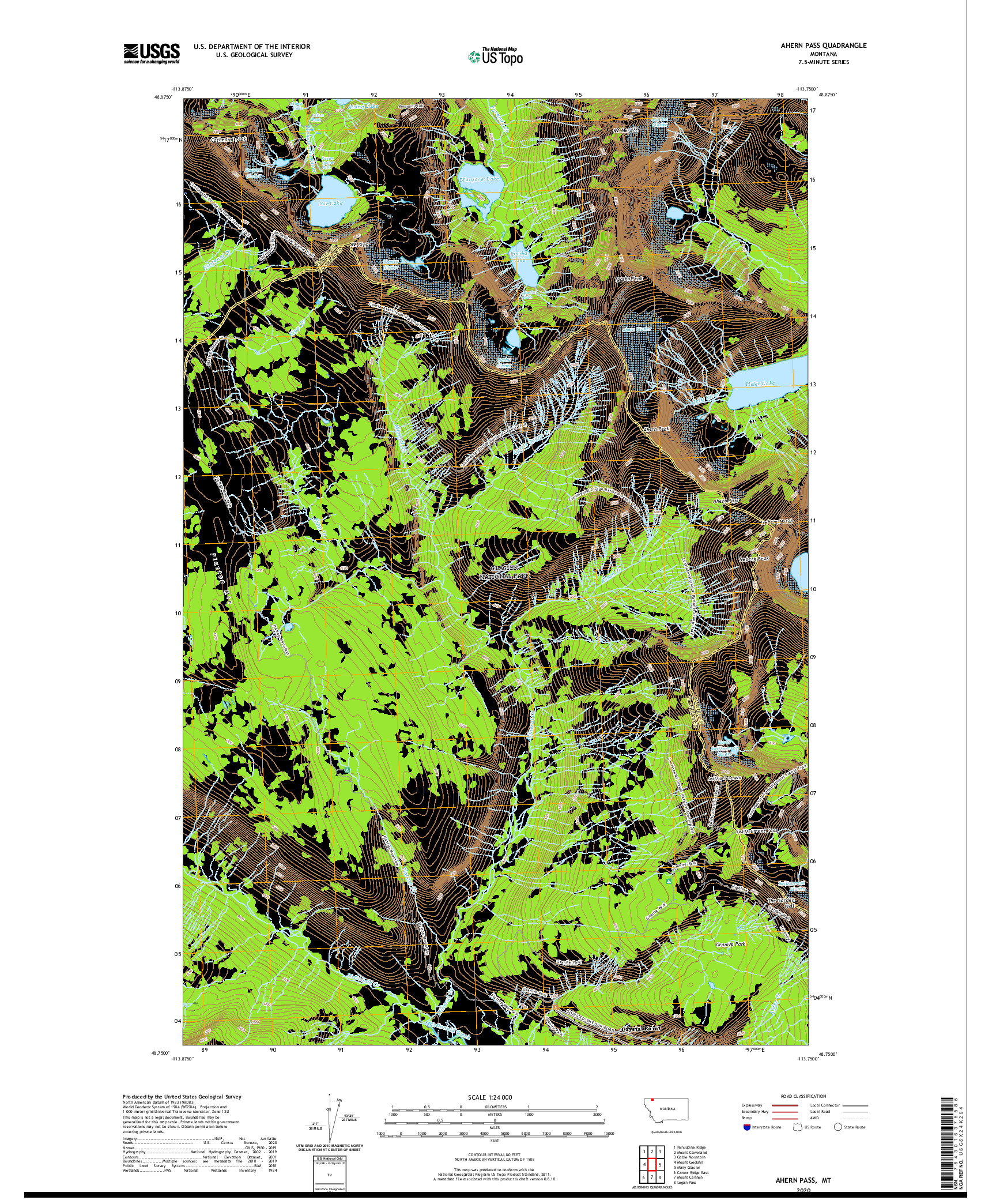 USGS US TOPO 7.5-MINUTE MAP FOR AHERN PASS, MT 2020