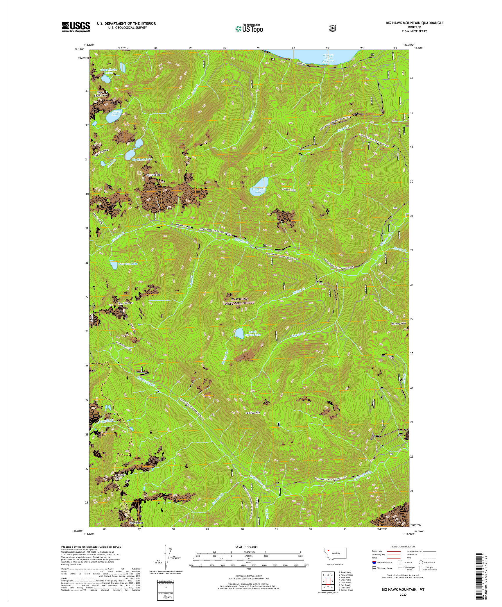 USGS US TOPO 7.5-MINUTE MAP FOR BIG HAWK MOUNTAIN, MT 2020
