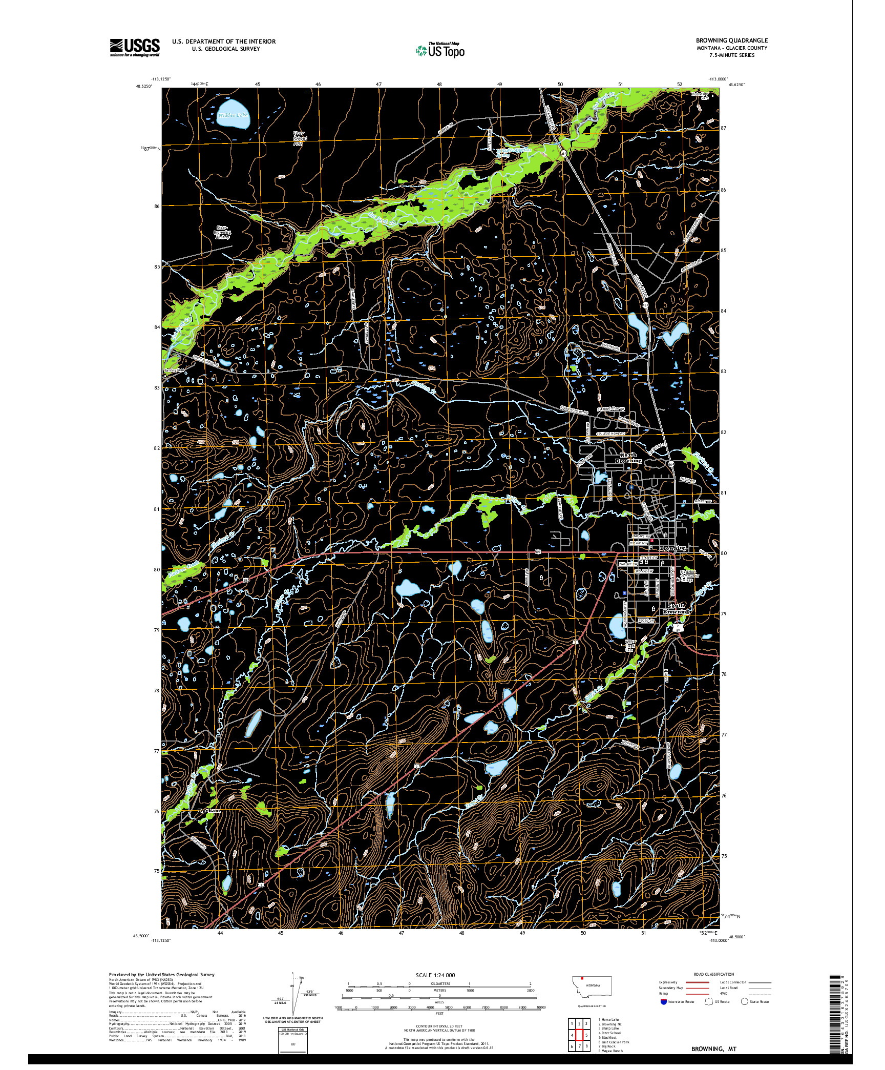 USGS US TOPO 7.5-MINUTE MAP FOR BROWNING, MT 2020