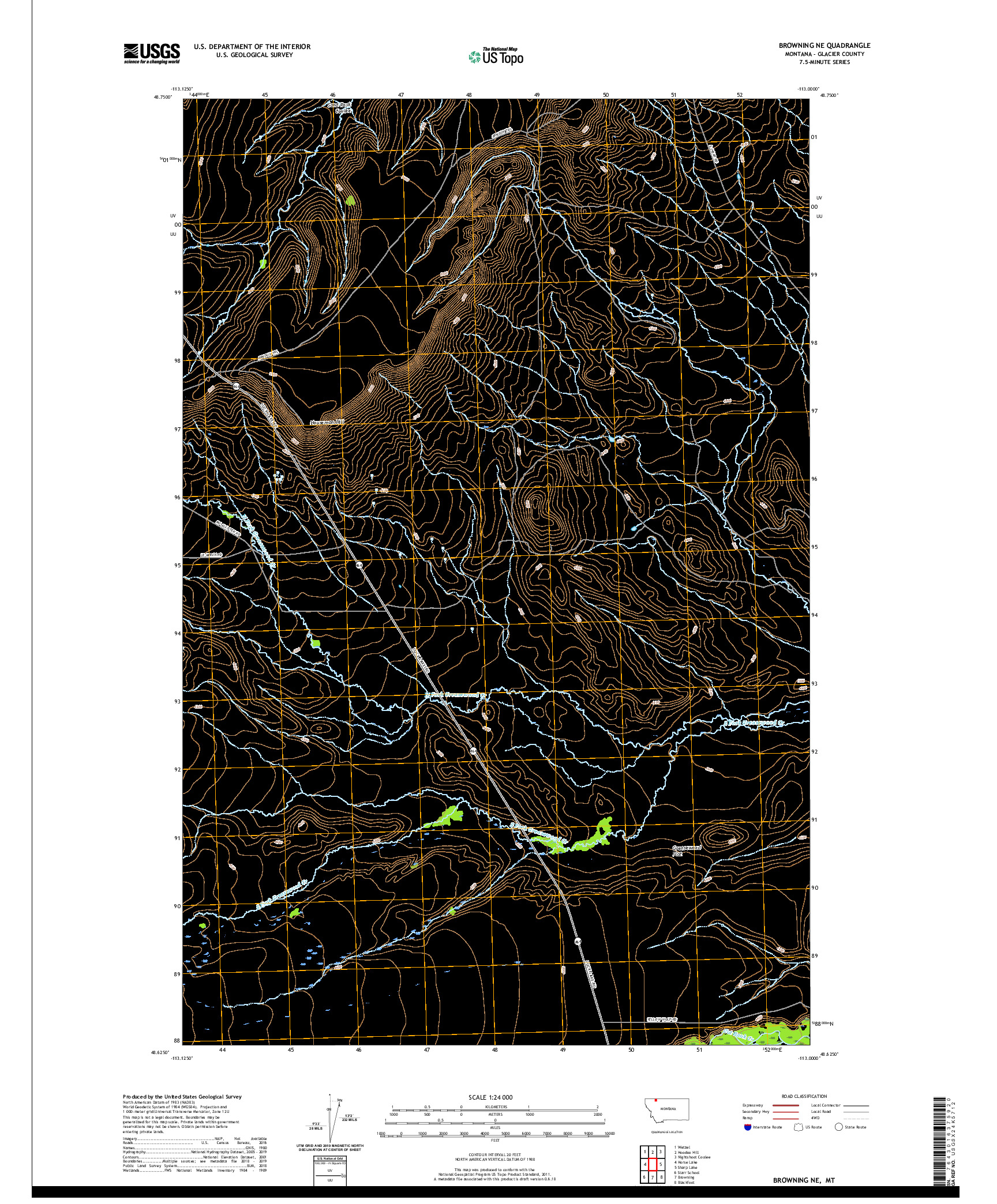 USGS US TOPO 7.5-MINUTE MAP FOR BROWNING NE, MT 2020