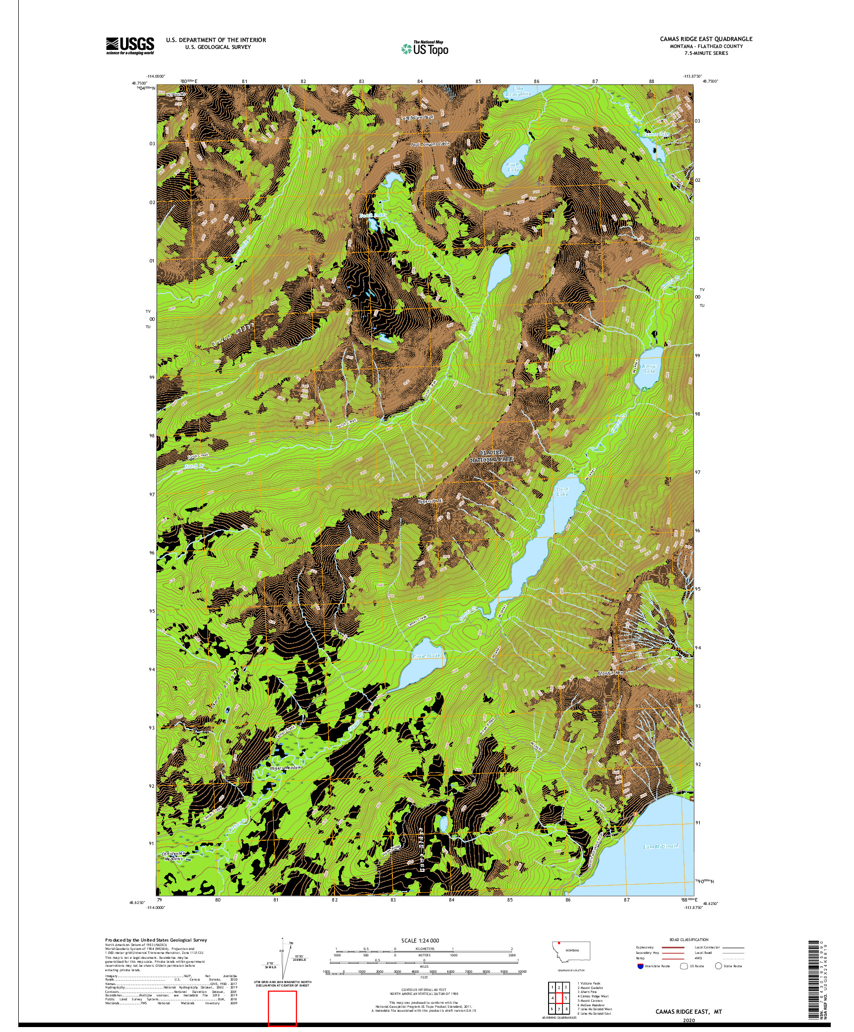 USGS US TOPO 7.5-MINUTE MAP FOR CAMAS RIDGE EAST, MT 2020