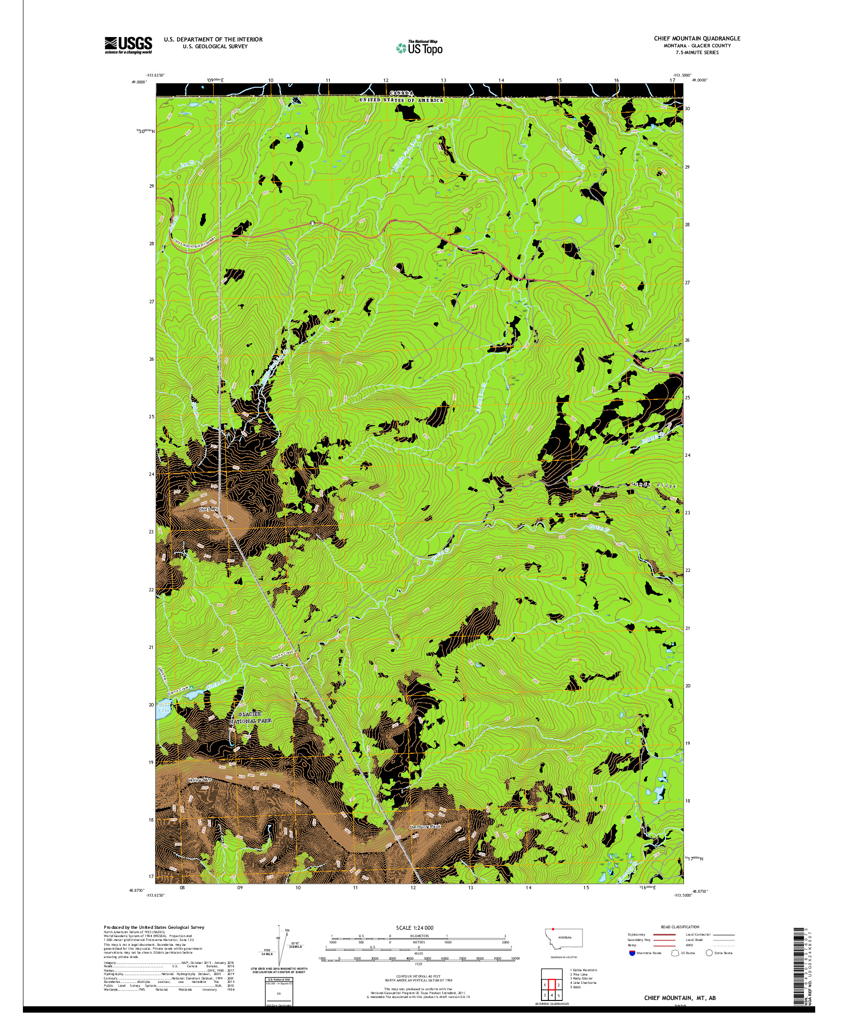 USGS US TOPO 7.5-MINUTE MAP FOR CHIEF MOUNTAIN, MT,AB 2020