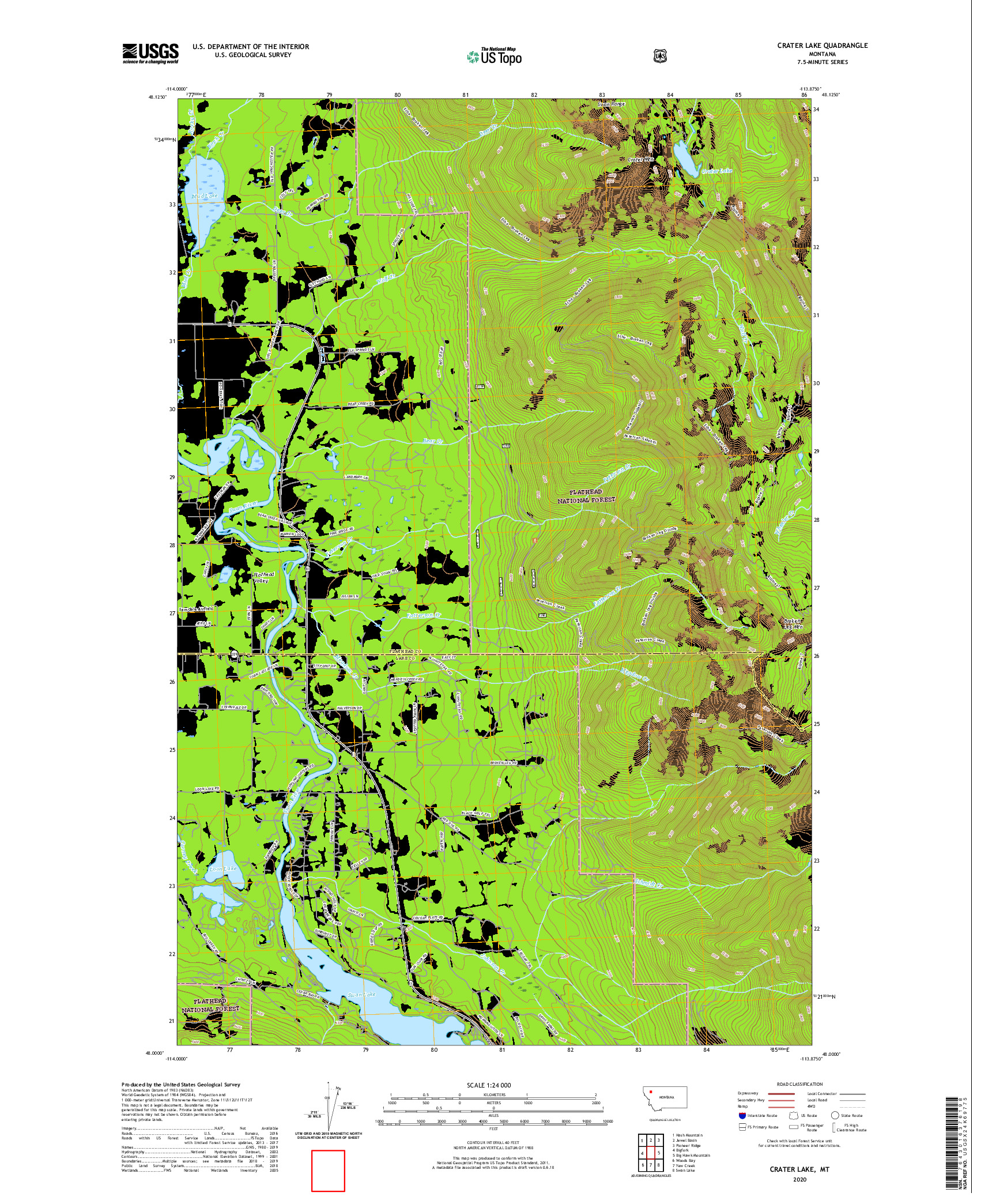 USGS US TOPO 7.5-MINUTE MAP FOR CRATER LAKE, MT 2020