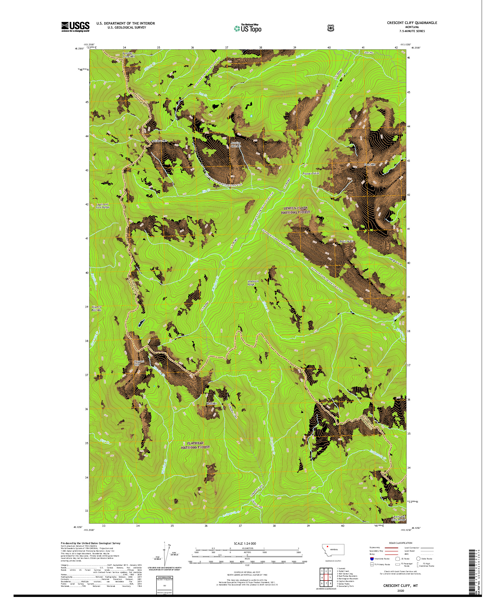 USGS US TOPO 7.5-MINUTE MAP FOR CRESCENT CLIFF, MT 2020