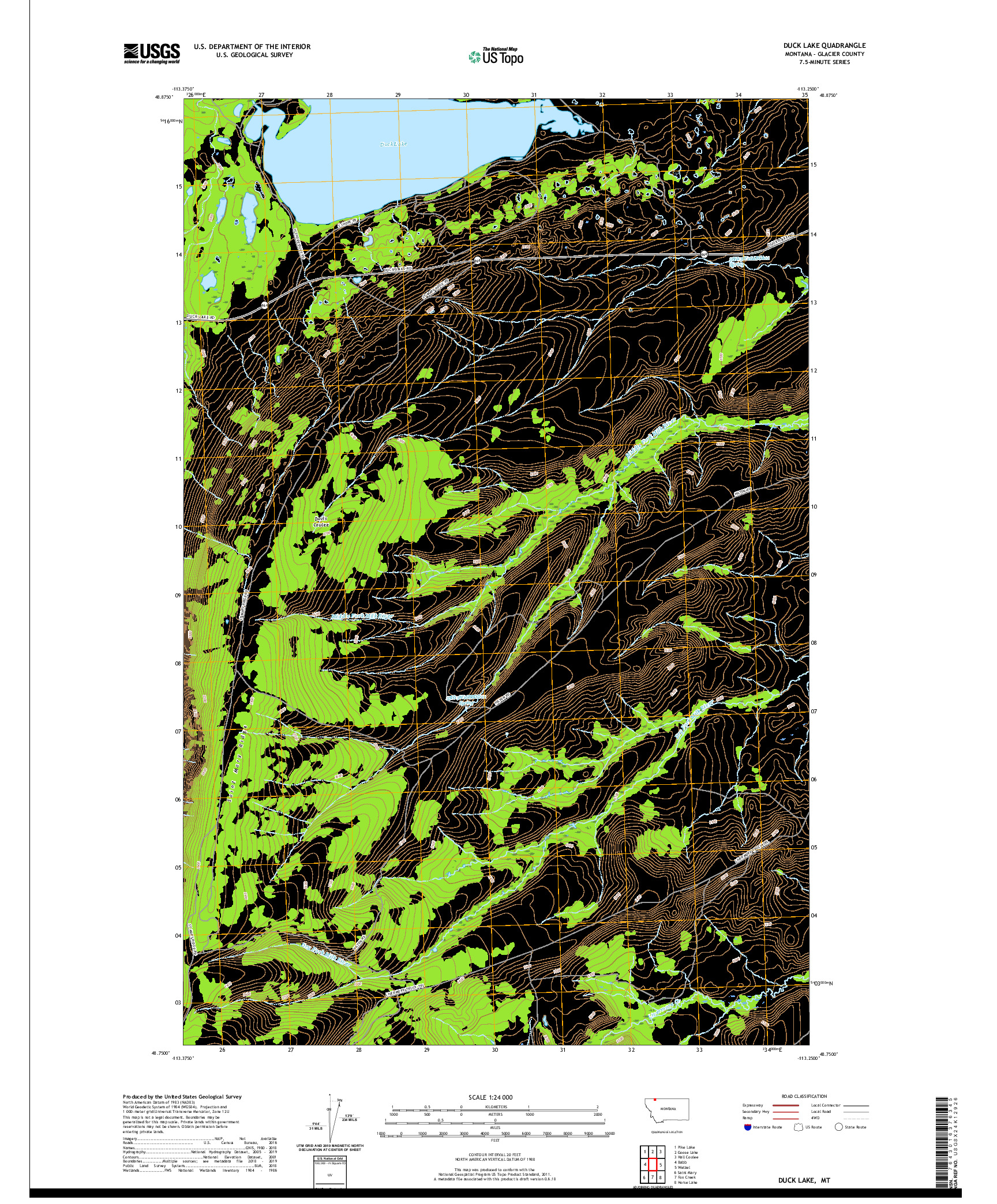 USGS US TOPO 7.5-MINUTE MAP FOR DUCK LAKE, MT 2020