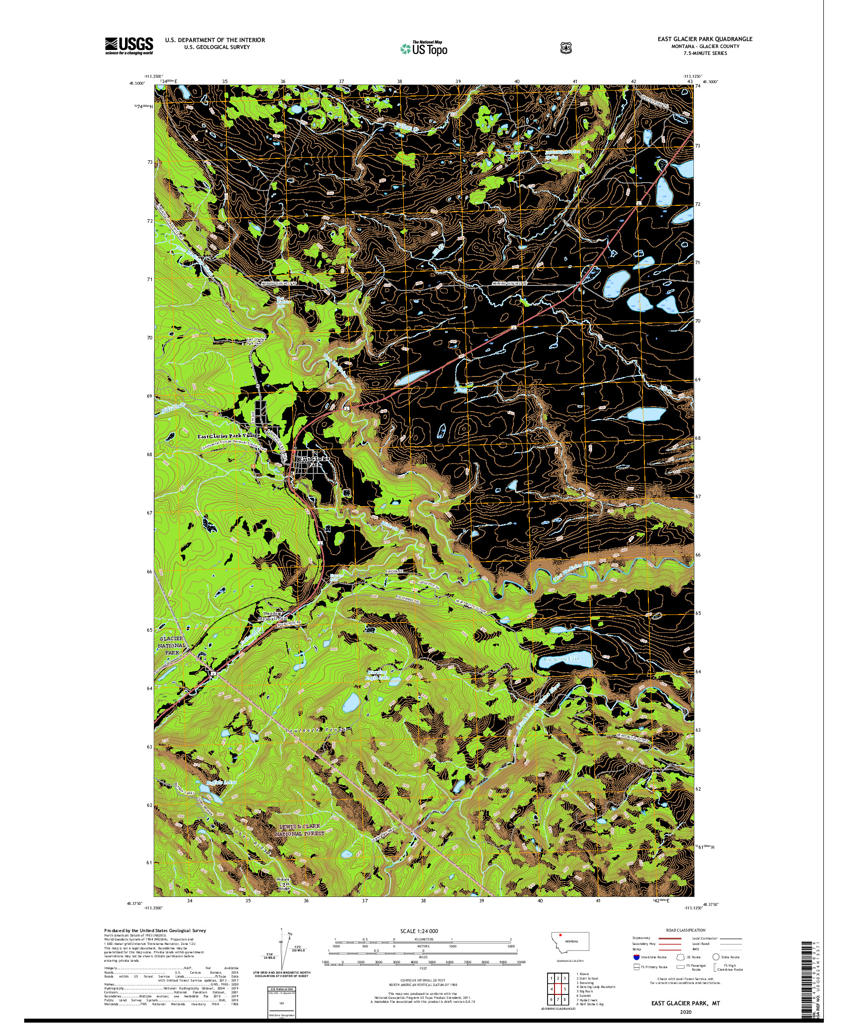 USGS US TOPO 7.5-MINUTE MAP FOR EAST GLACIER PARK, MT 2020