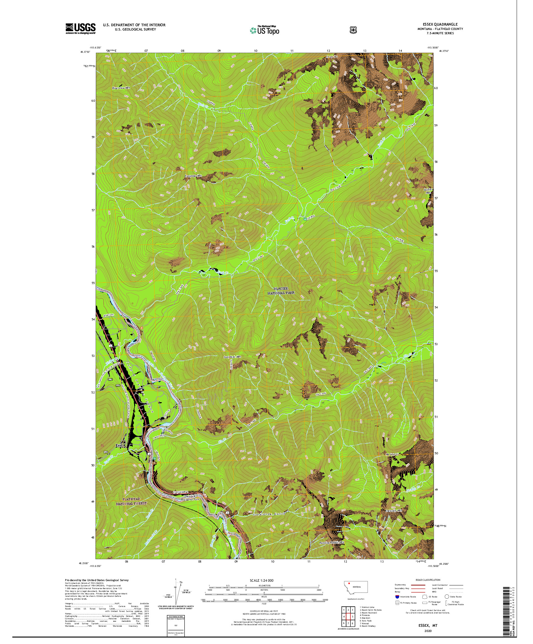 USGS US TOPO 7.5-MINUTE MAP FOR ESSEX, MT 2020