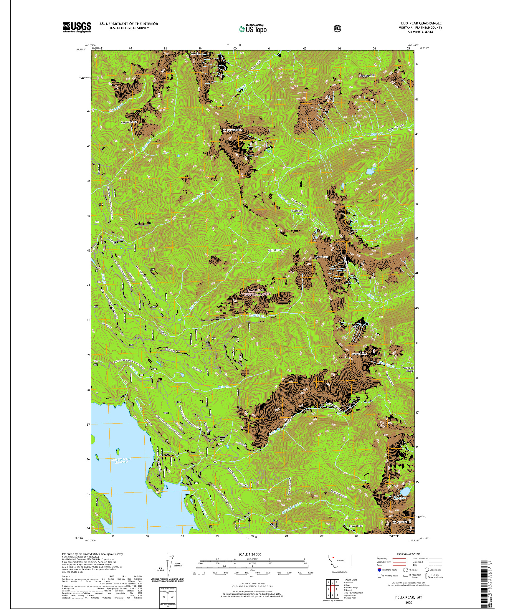 USGS US TOPO 7.5-MINUTE MAP FOR FELIX PEAK, MT 2020