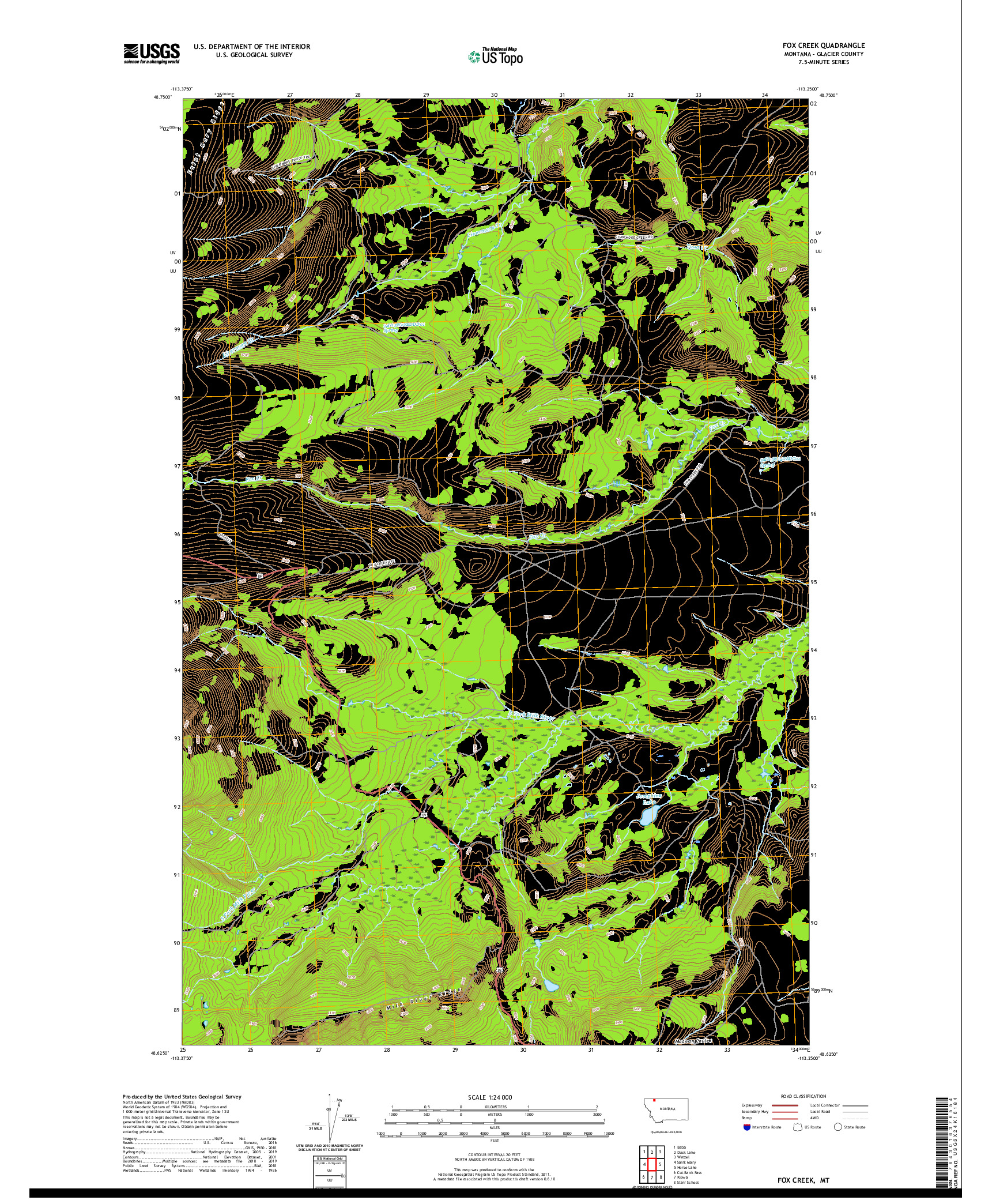 USGS US TOPO 7.5-MINUTE MAP FOR FOX CREEK, MT 2020