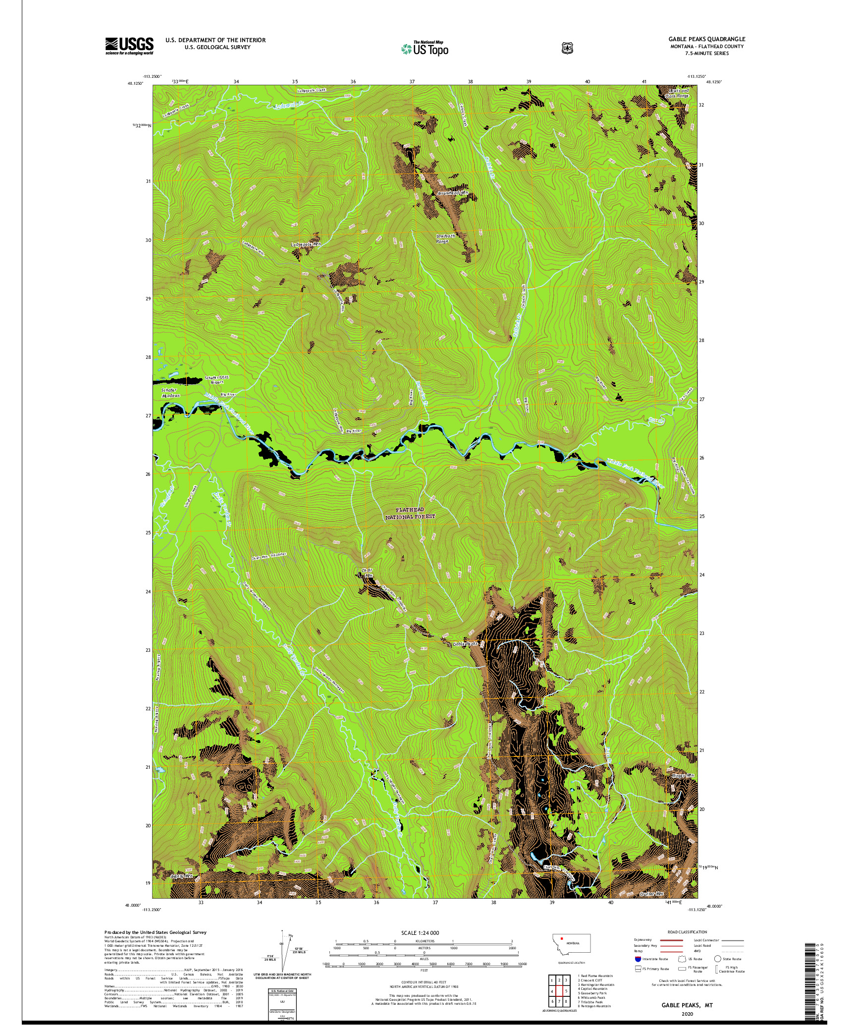 USGS US TOPO 7.5-MINUTE MAP FOR GABLE PEAKS, MT 2020