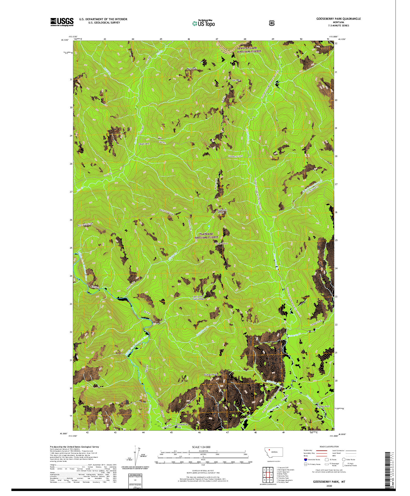 USGS US TOPO 7.5-MINUTE MAP FOR GOOSEBERRY PARK, MT 2020