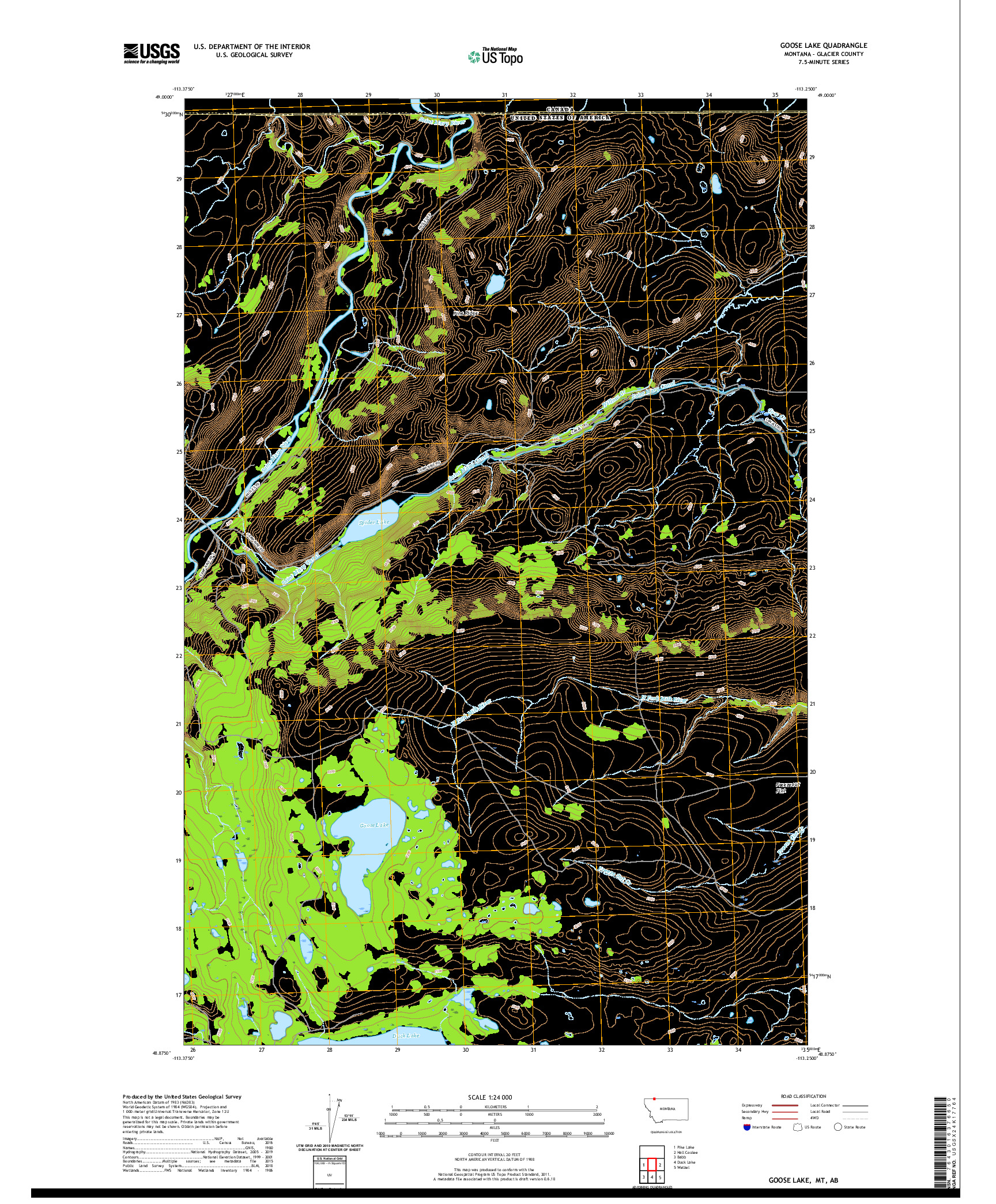 USGS US TOPO 7.5-MINUTE MAP FOR GOOSE LAKE, MT,AB 2020