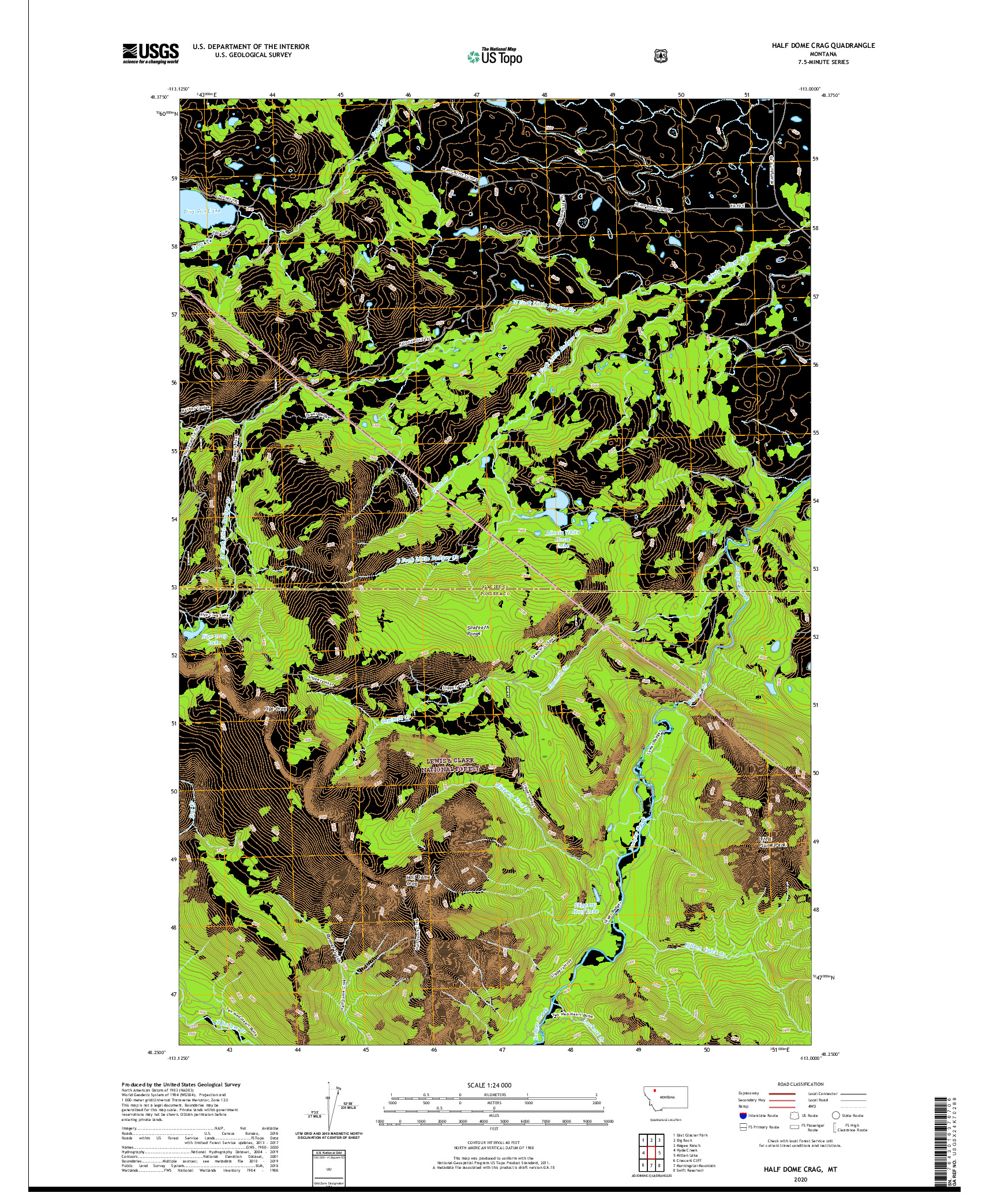 USGS US TOPO 7.5-MINUTE MAP FOR HALF DOME CRAG, MT 2020