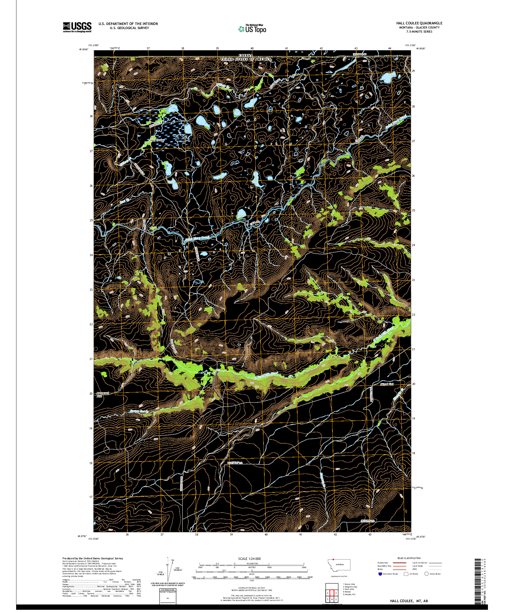 USGS US TOPO 7.5-MINUTE MAP FOR HALL COULEE, MT,AB 2020