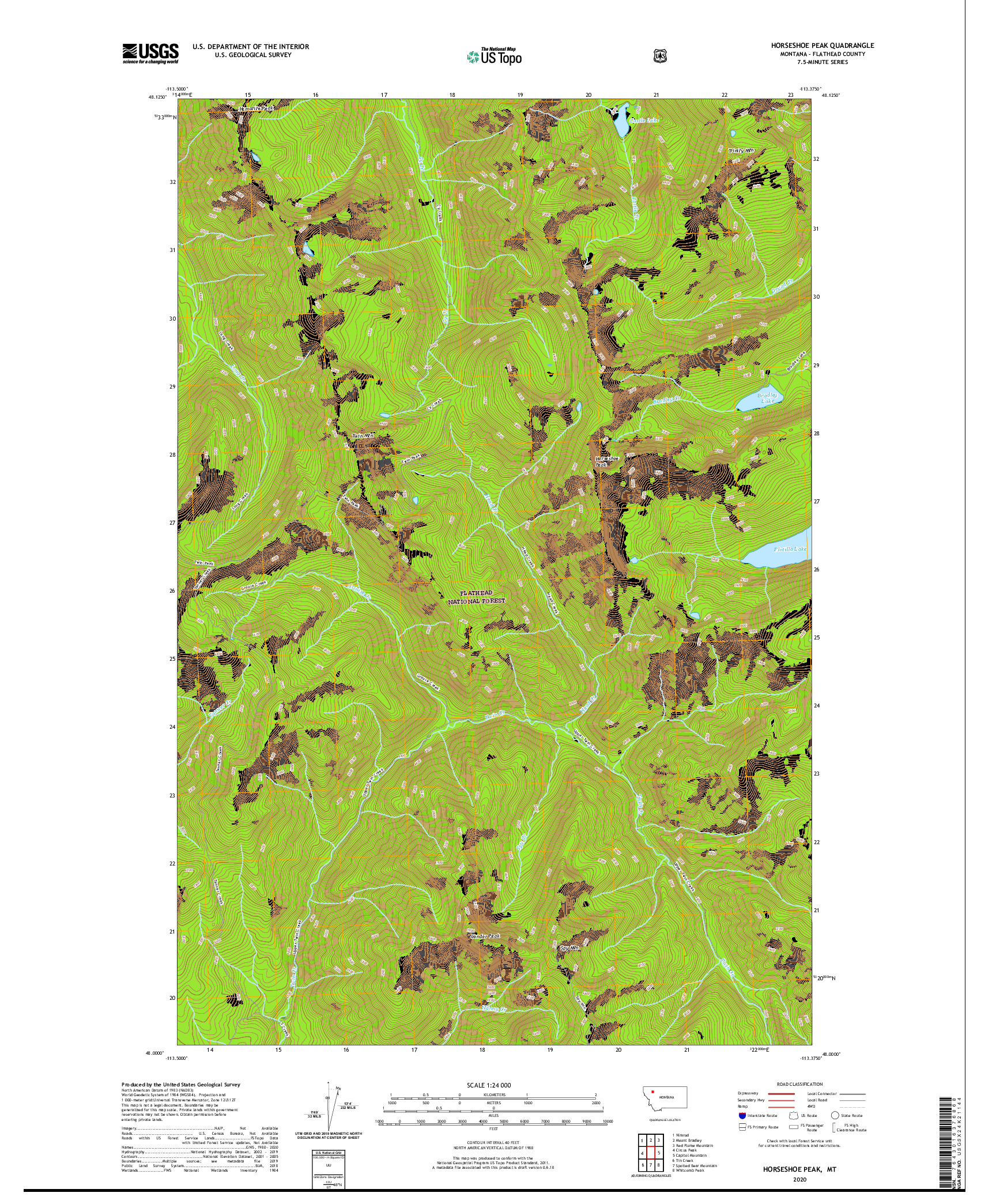 USGS US TOPO 7.5-MINUTE MAP FOR HORSESHOE PEAK, MT 2020