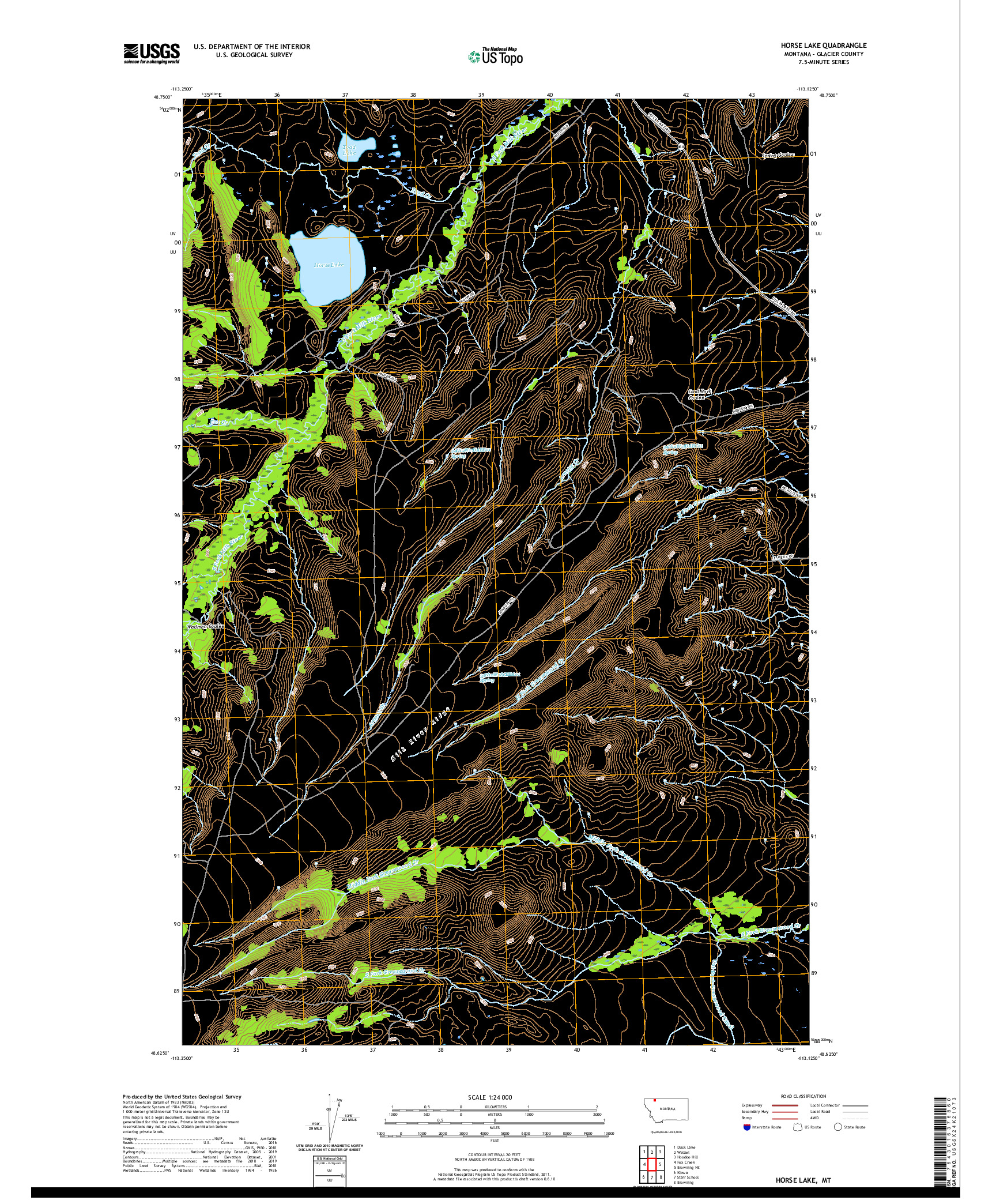 USGS US TOPO 7.5-MINUTE MAP FOR HORSE LAKE, MT 2020