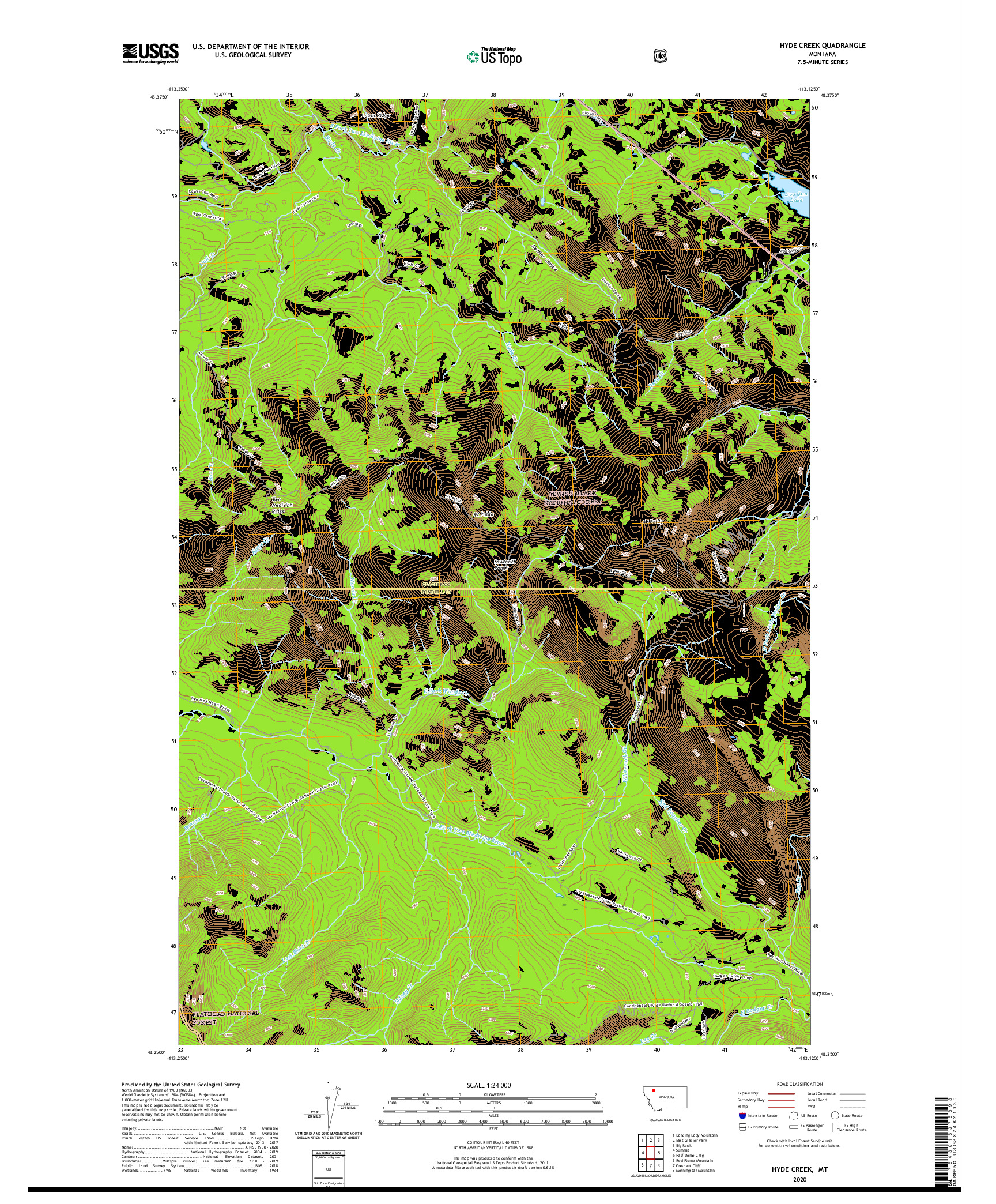 USGS US TOPO 7.5-MINUTE MAP FOR HYDE CREEK, MT 2020