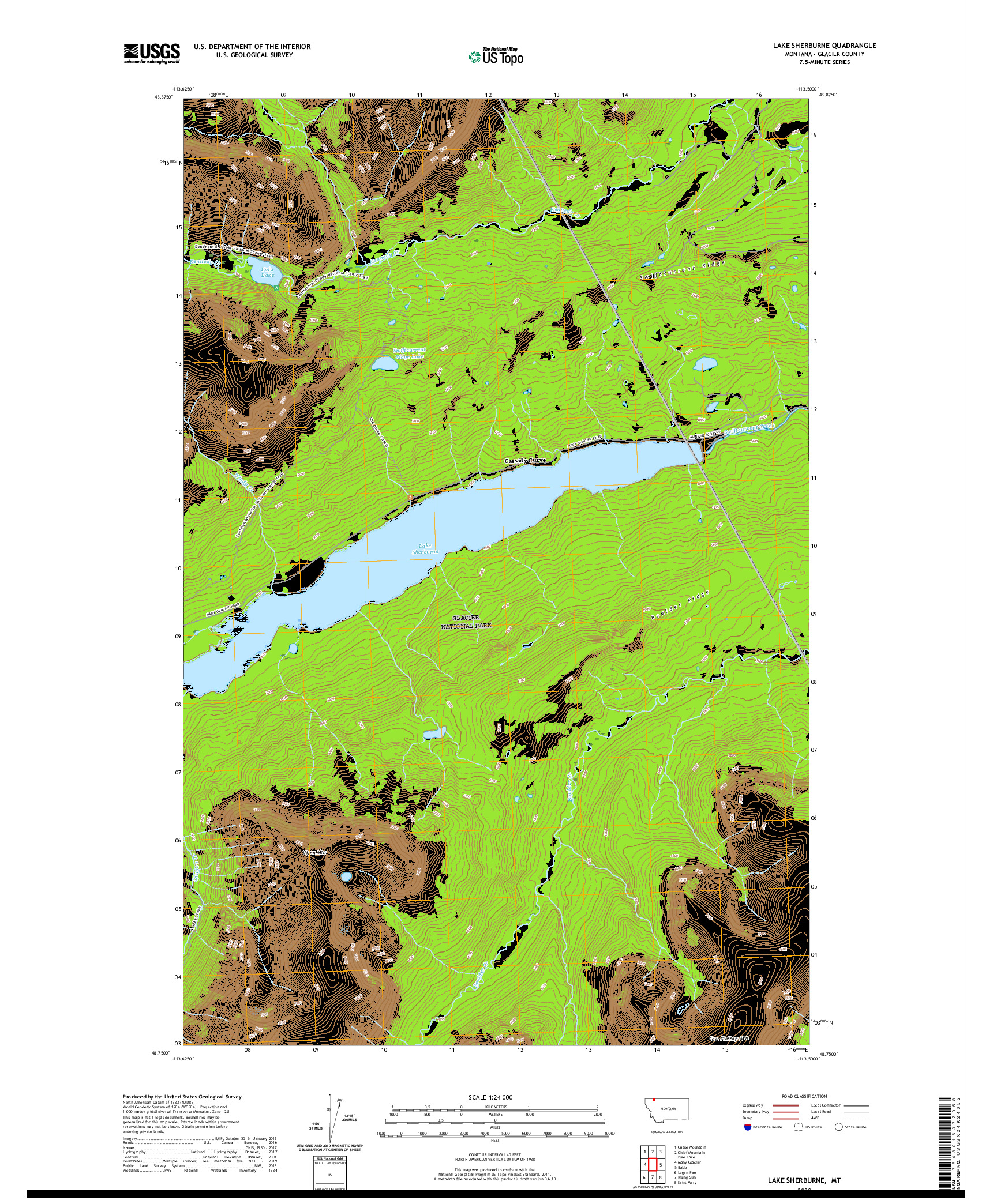 USGS US TOPO 7.5-MINUTE MAP FOR LAKE SHERBURNE, MT 2020
