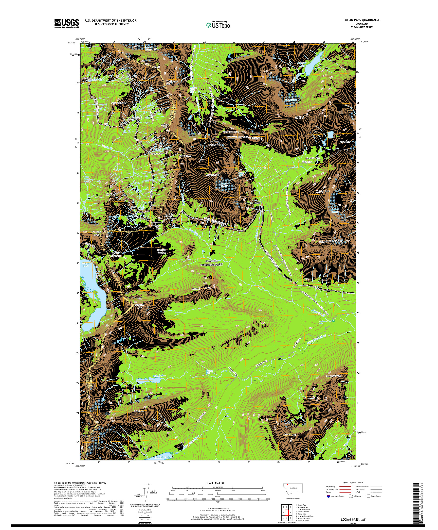 USGS US TOPO 7.5-MINUTE MAP FOR LOGAN PASS, MT 2020