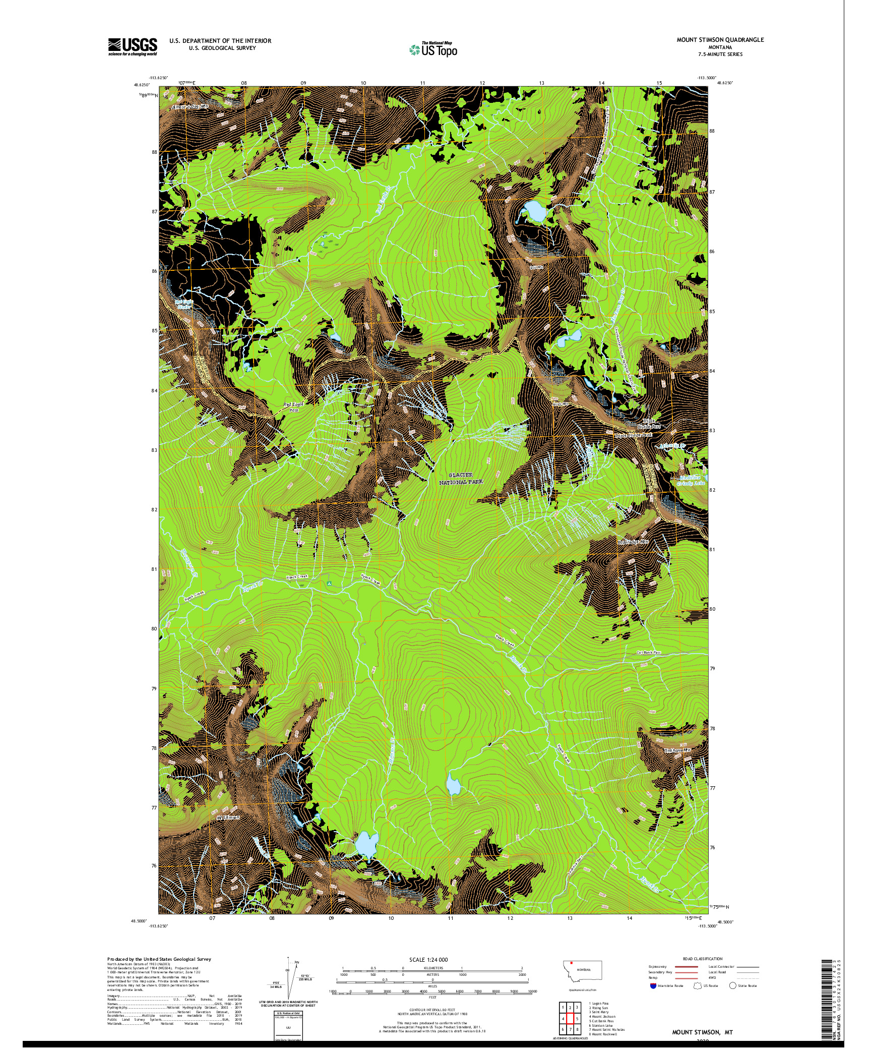 USGS US TOPO 7.5-MINUTE MAP FOR MOUNT STIMSON, MT 2020