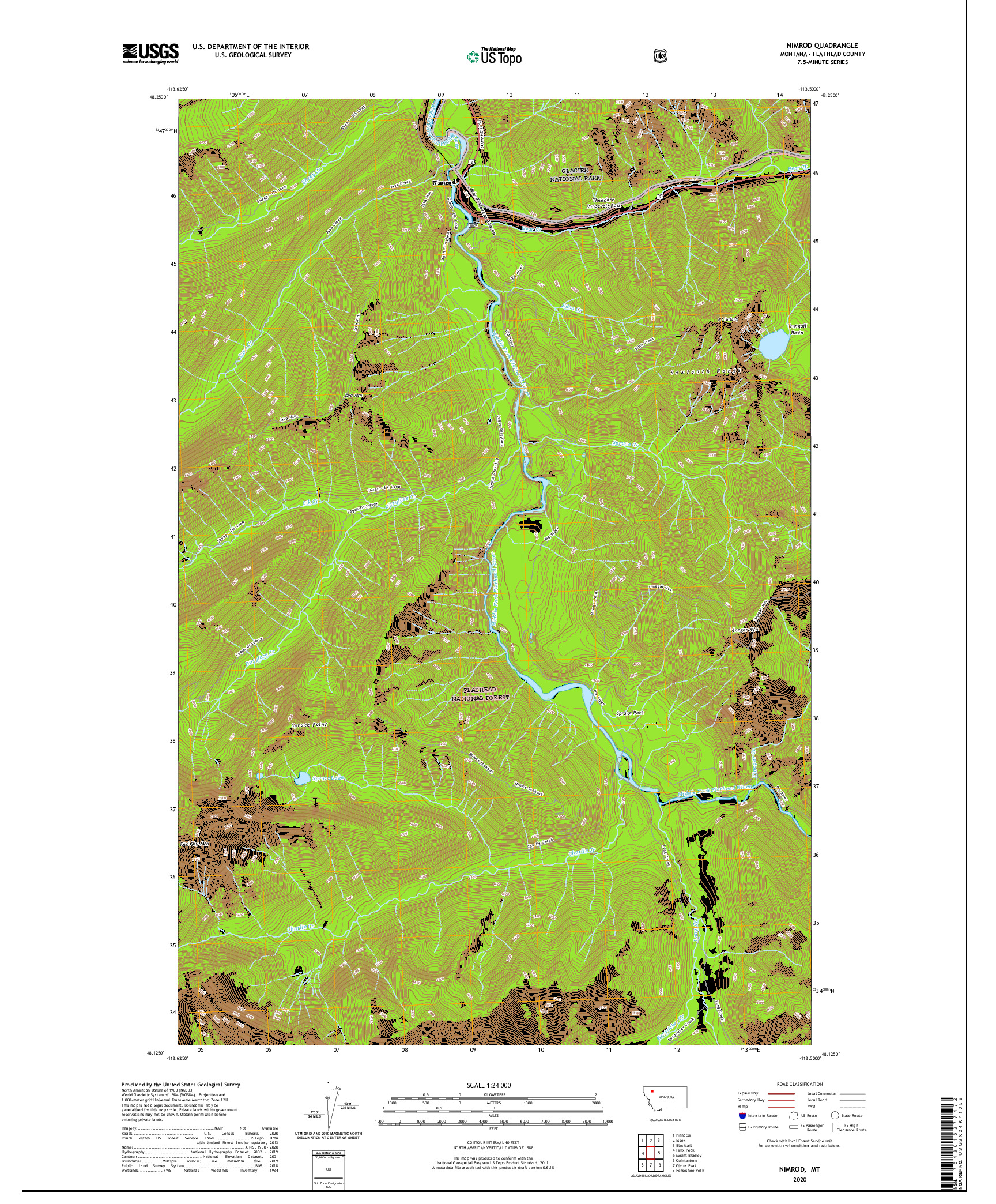 USGS US TOPO 7.5-MINUTE MAP FOR NIMROD, MT 2020